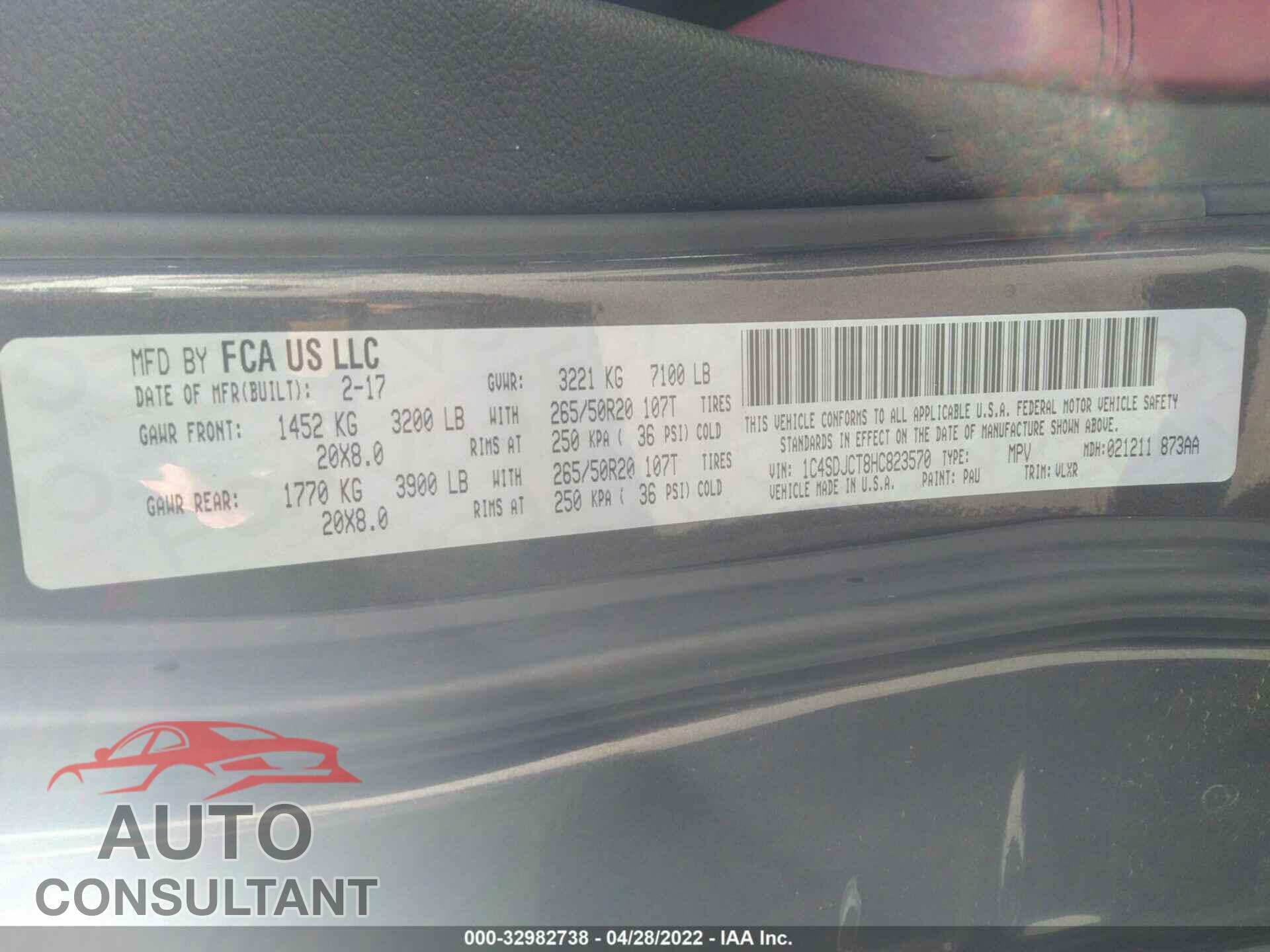 DODGE DURANGO 2017 - 1C4SDJCT8HC823570
