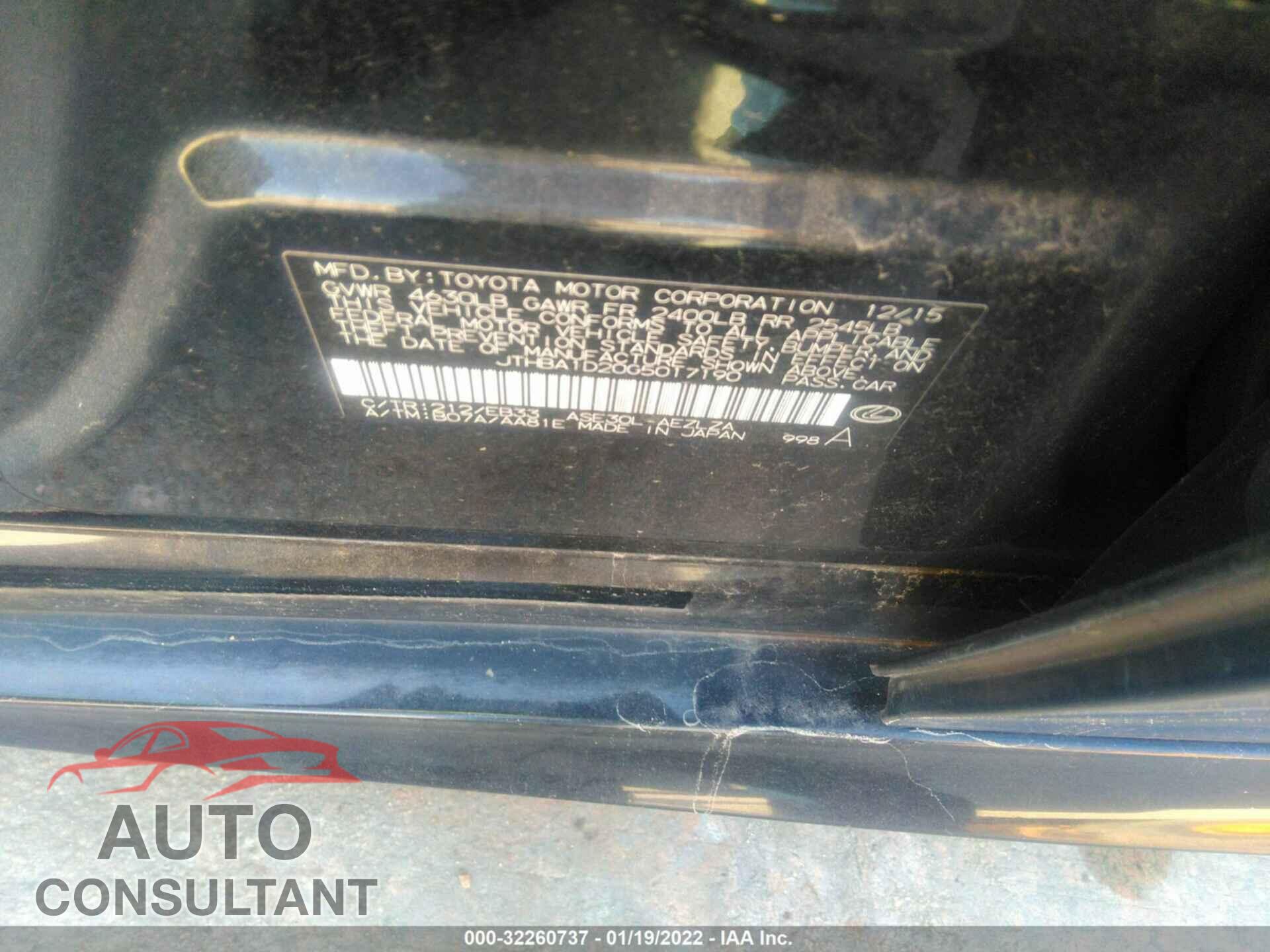 LEXUS IS 200T 2016 - JTHBA1D20G5017190