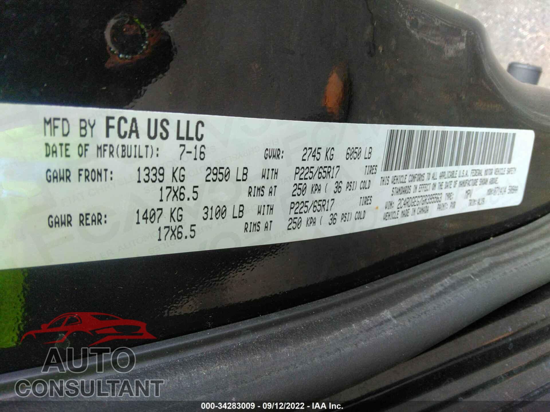 DODGE GRAND CARAVAN 2016 - 2C4RDGEG7GR395563