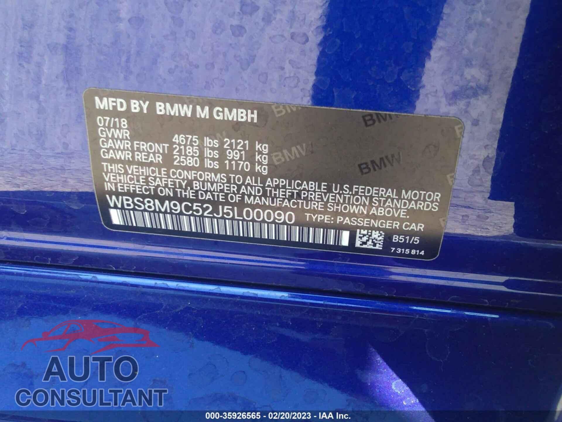 BMW M3 2018 - WBS8M9C52J5L00090