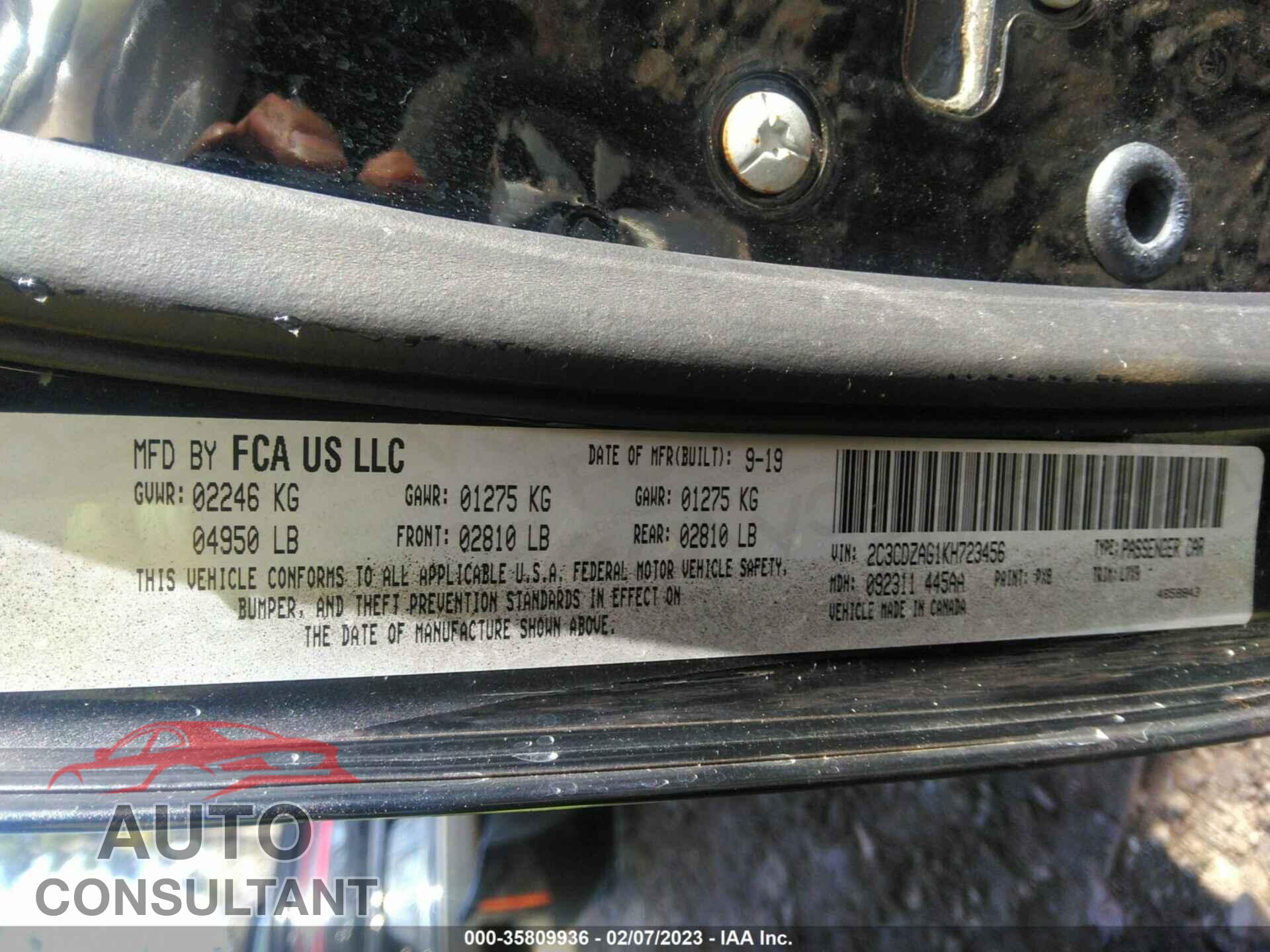DODGE CHALLENGER 2019 - 2C3CDZAG1KH723456