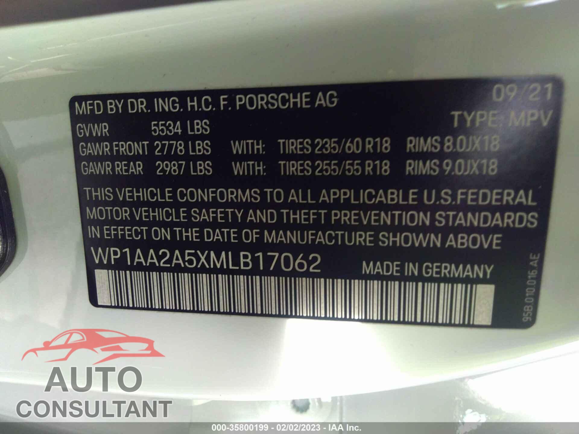 PORSCHE MACAN 2021 - WP1AA2A5XMLB17062