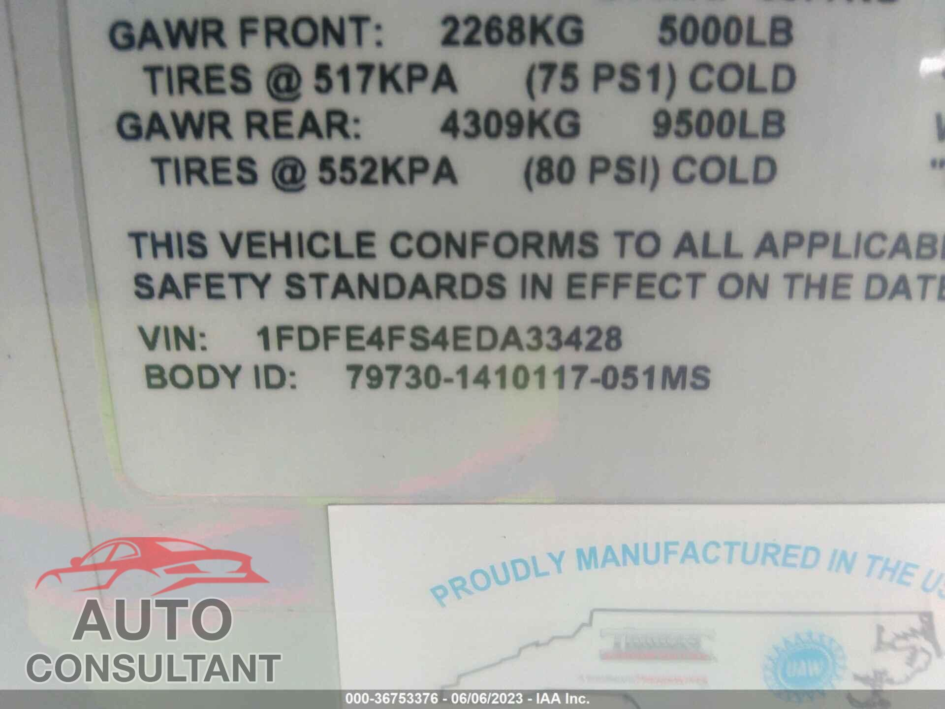 FORD E-450 CUTAWAY 2014 - 1FDFE4FS4EDA33428
