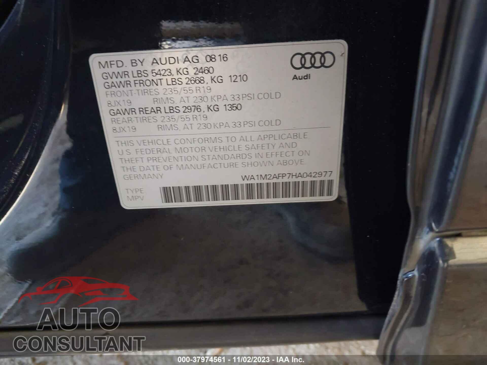 AUDI Q5 2017 - WA1M2AFP7HA042977