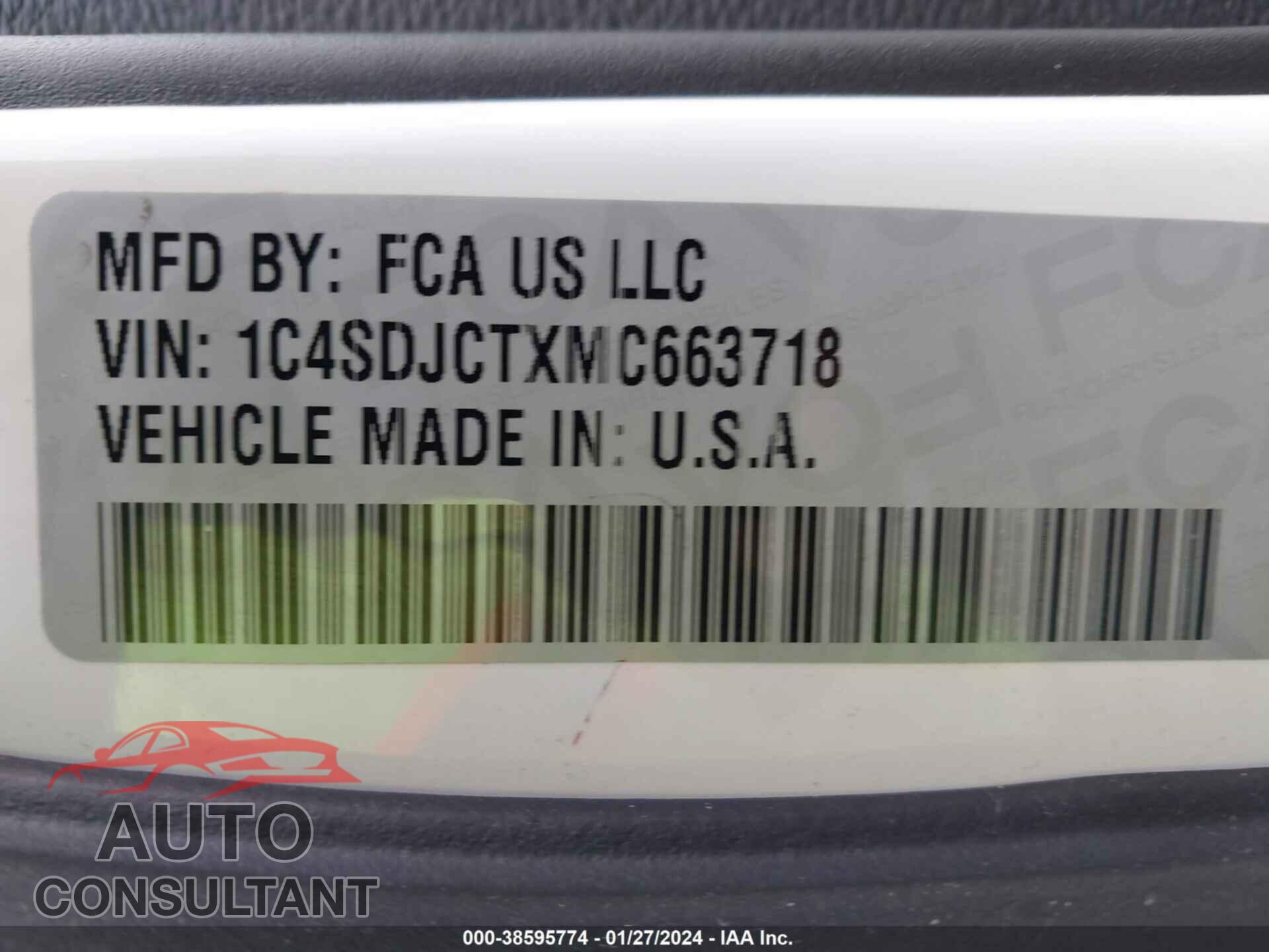 DODGE DURANGO 2021 - 1C4SDJCTXMC663718