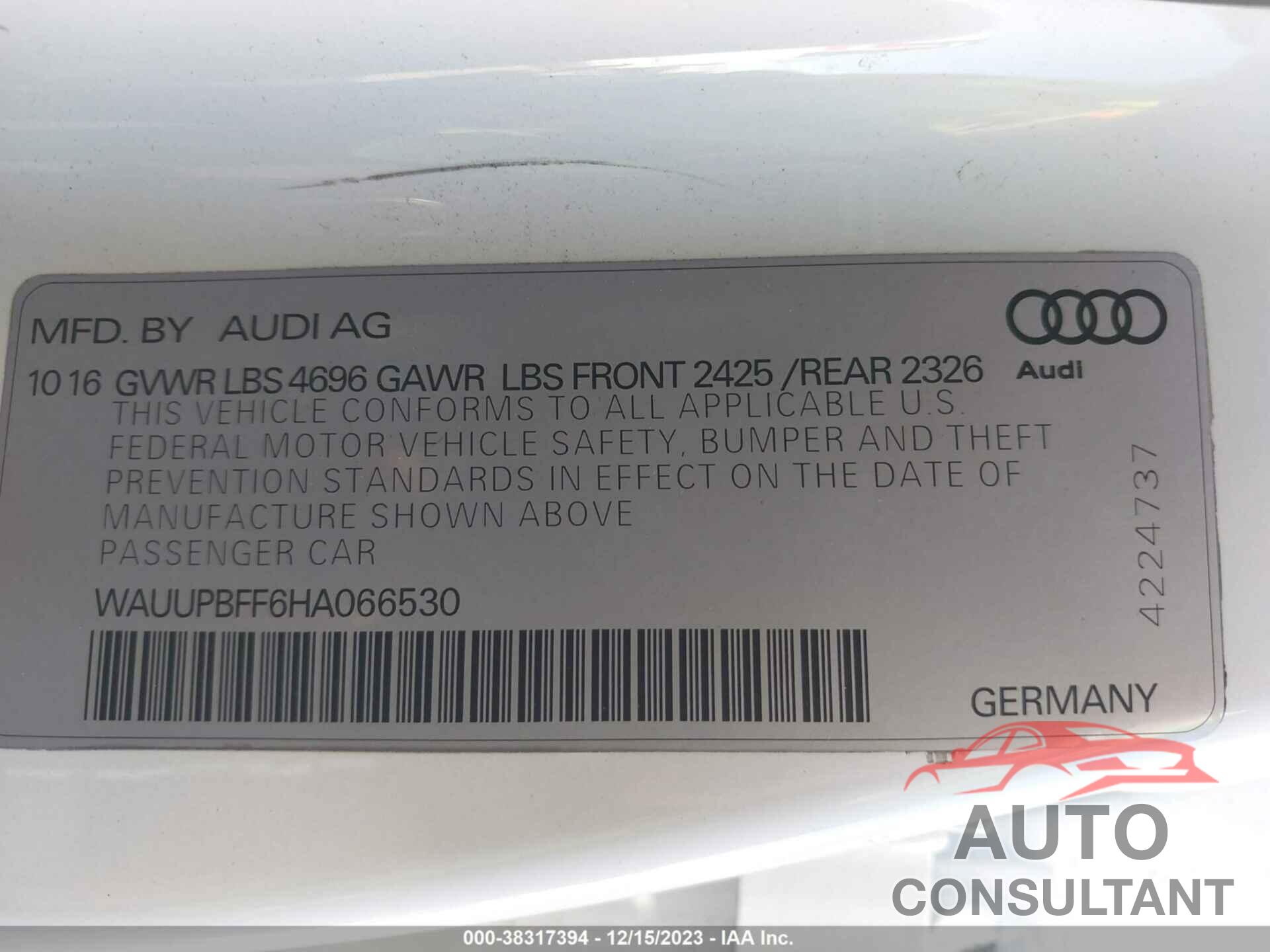 AUDI A3 E-TRON 2017 - WAUUPBFF6HA066530