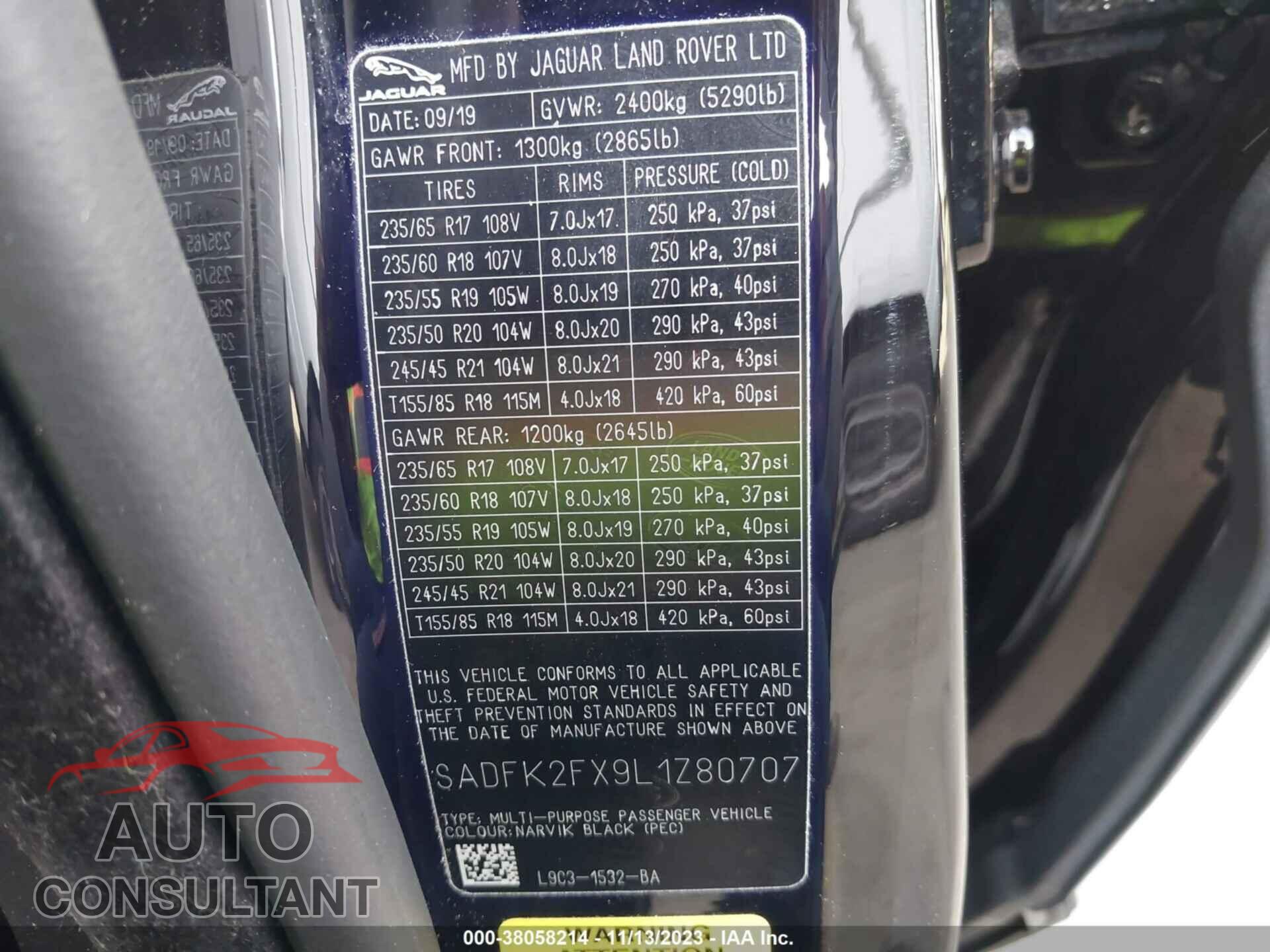 JAGUAR E-PACE 2020 - SADFK2FX9L1Z80707
