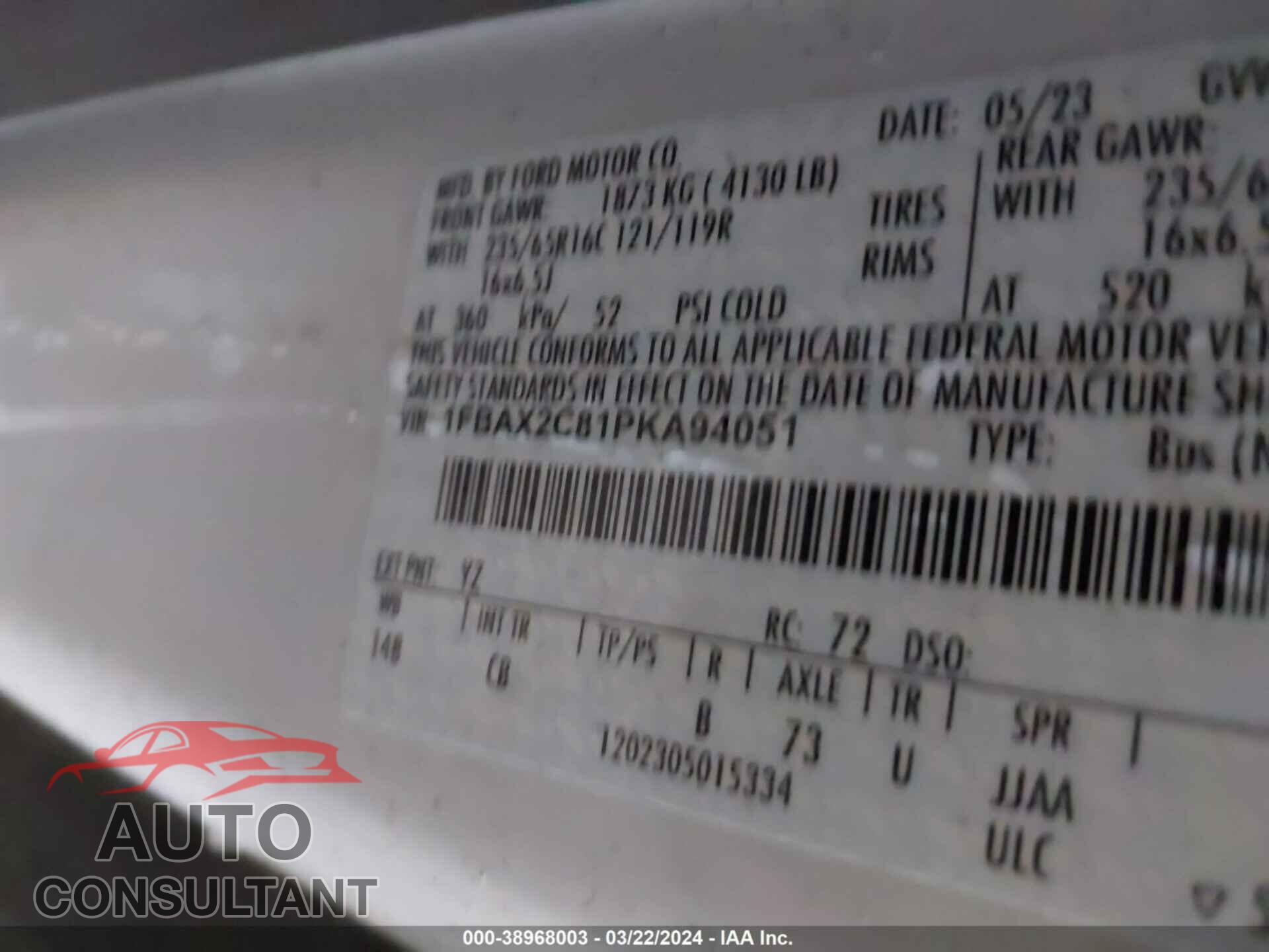 FORD TRANSIT 2023 - 1FBAX2C81PKA94051