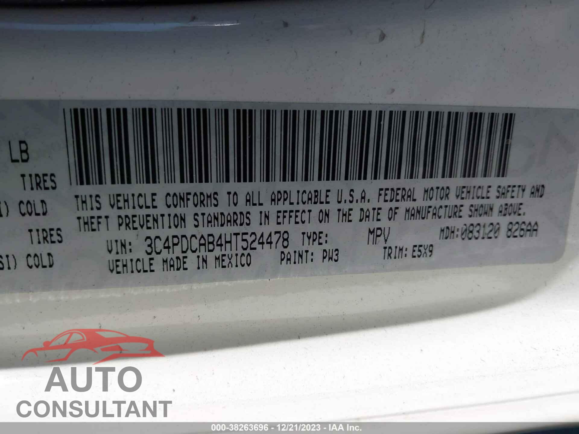 DODGE JOURNEY 2017 - 3C4PDCAB4HT524478