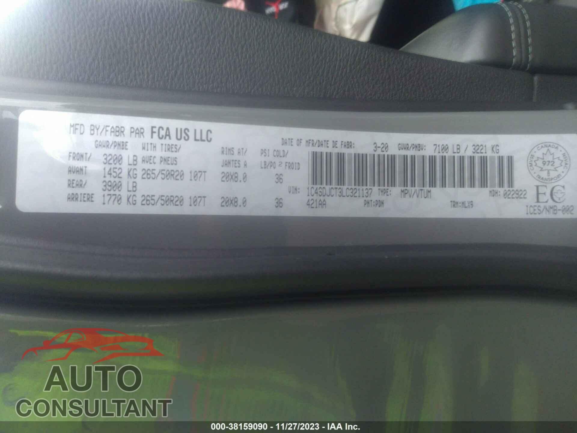 DODGE DURANGO 2020 - 1C4SDJCT3LC321137