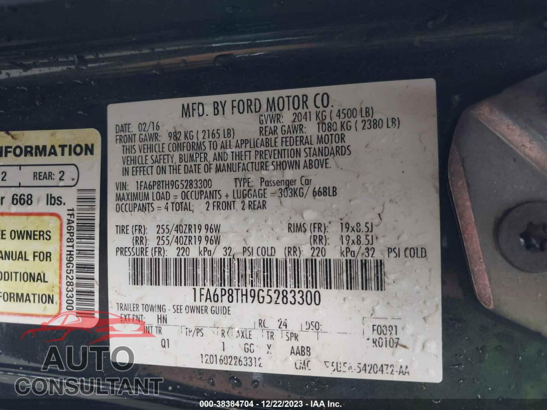 FORD MUSTANG 2016 - 1FA6P8TH9G5283300