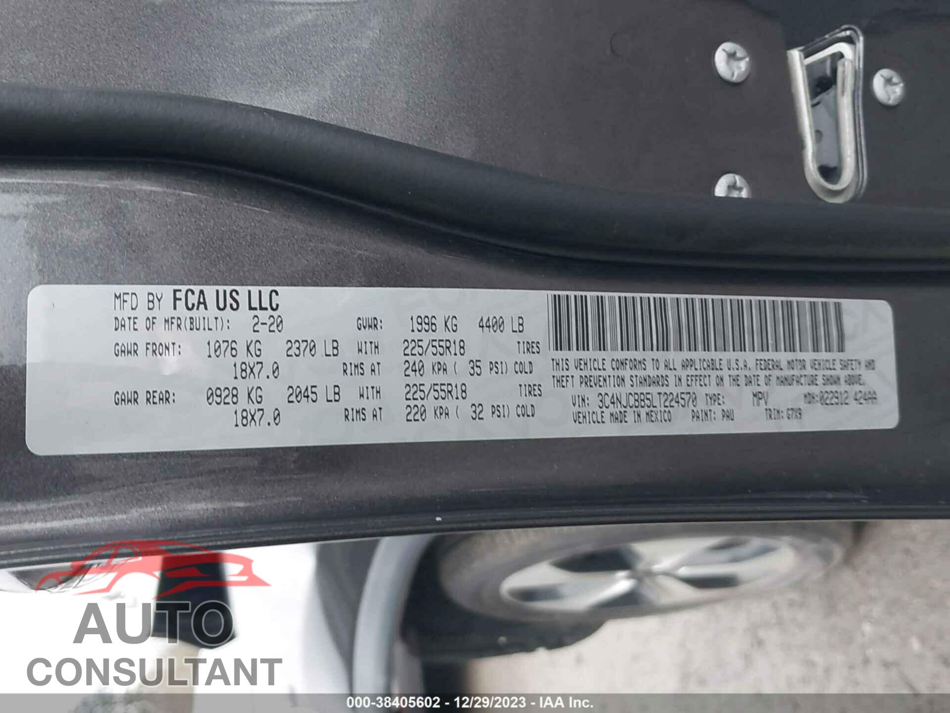 JEEP COMPASS 2020 - 3C4NJCBB5LT224570