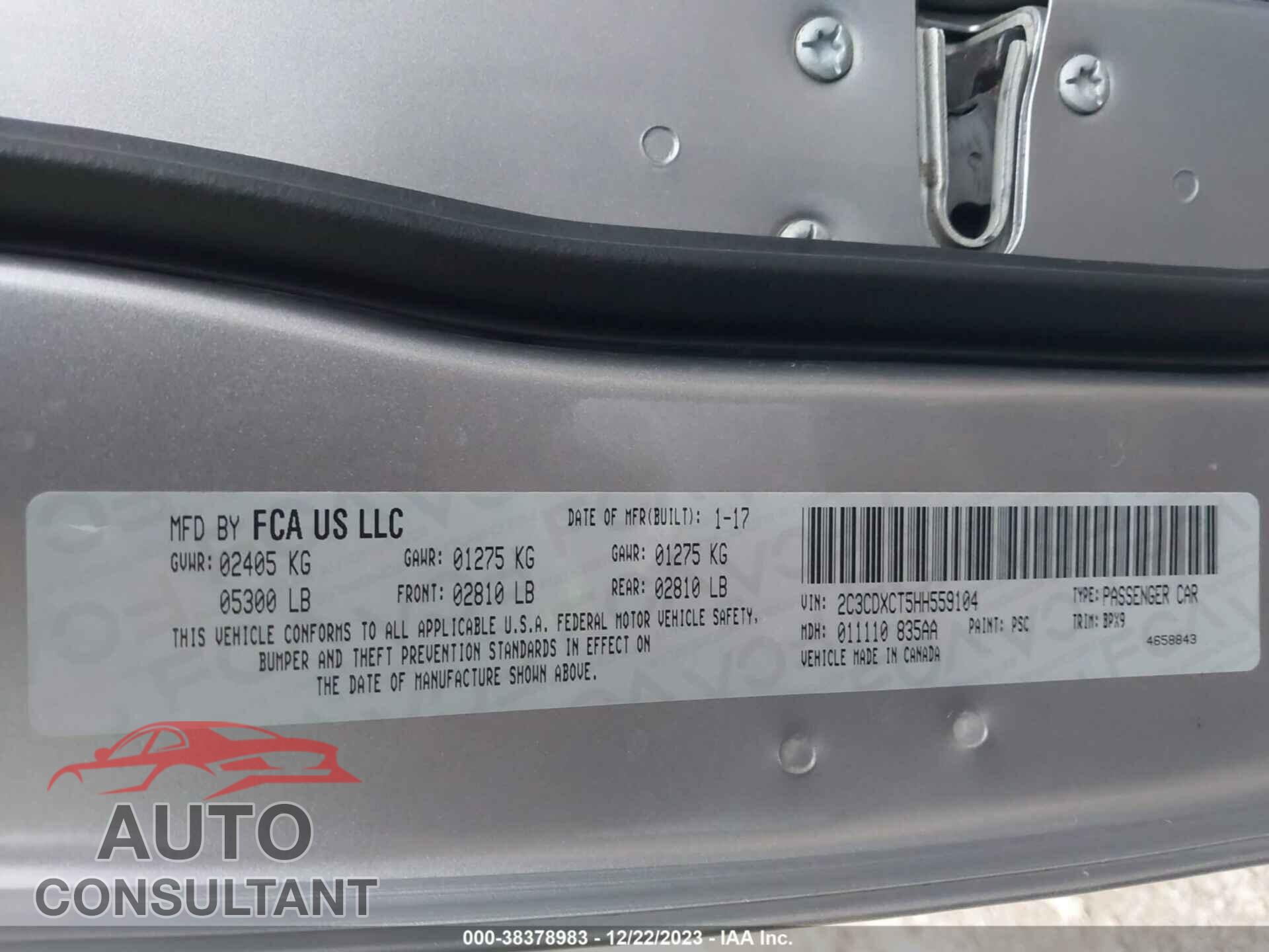 DODGE CHARGER 2017 - 2C3CDXCT5HH559104
