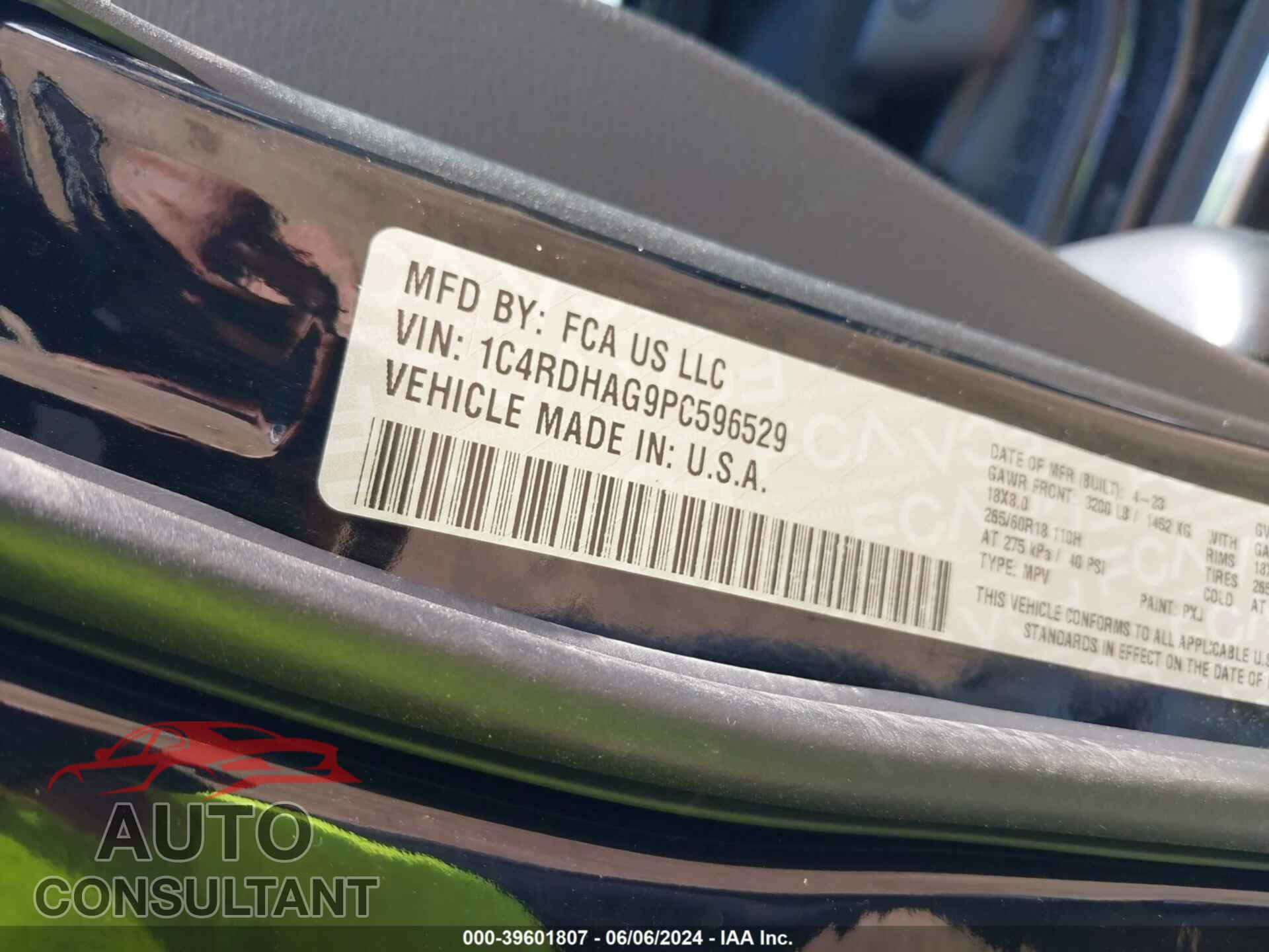 DODGE DURANGO 2023 - 1C4RDHAG9PC596529