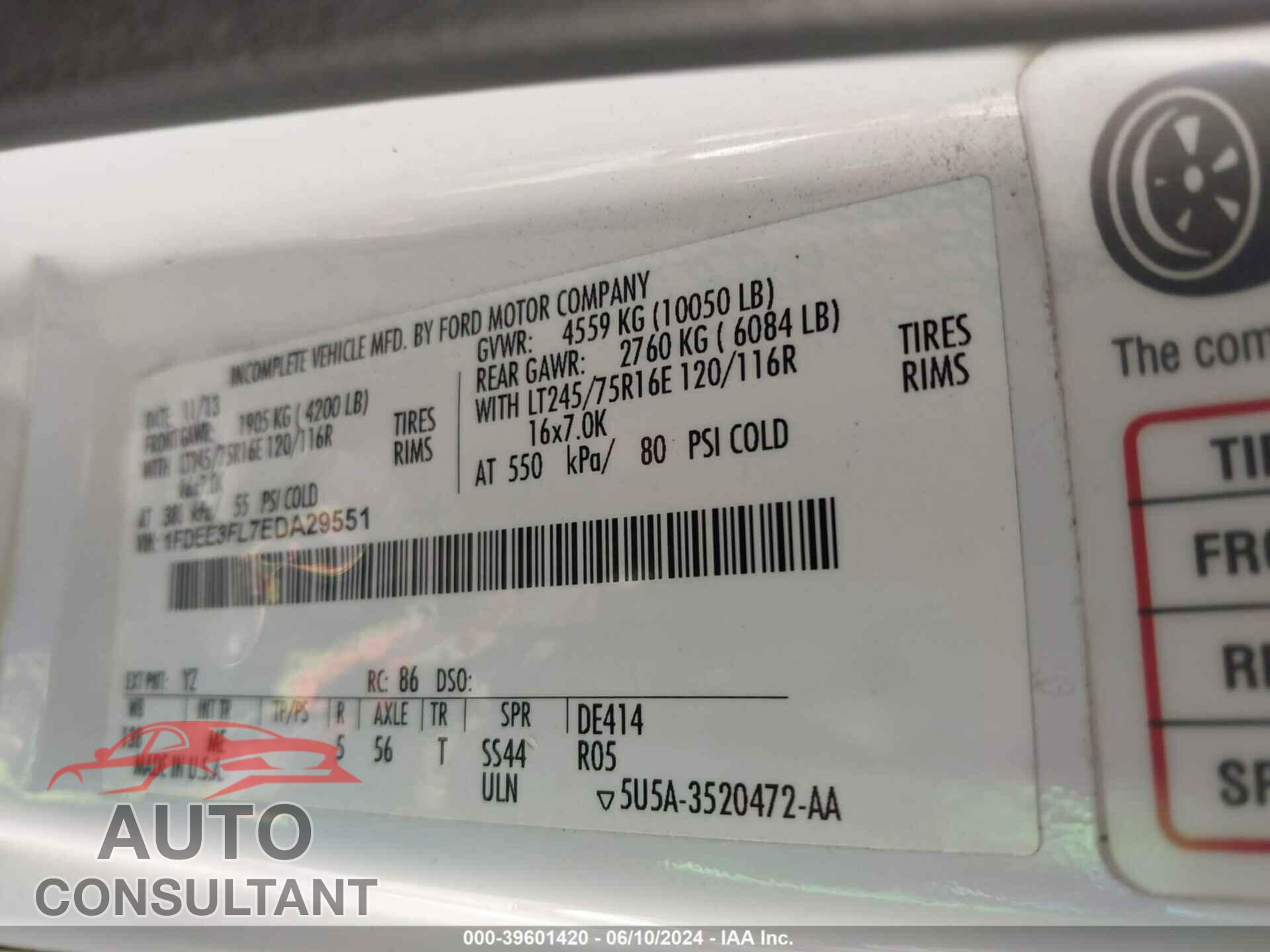 FORD E-350 CUTAWAY 2014 - 1FDEE3FL7EDA29551