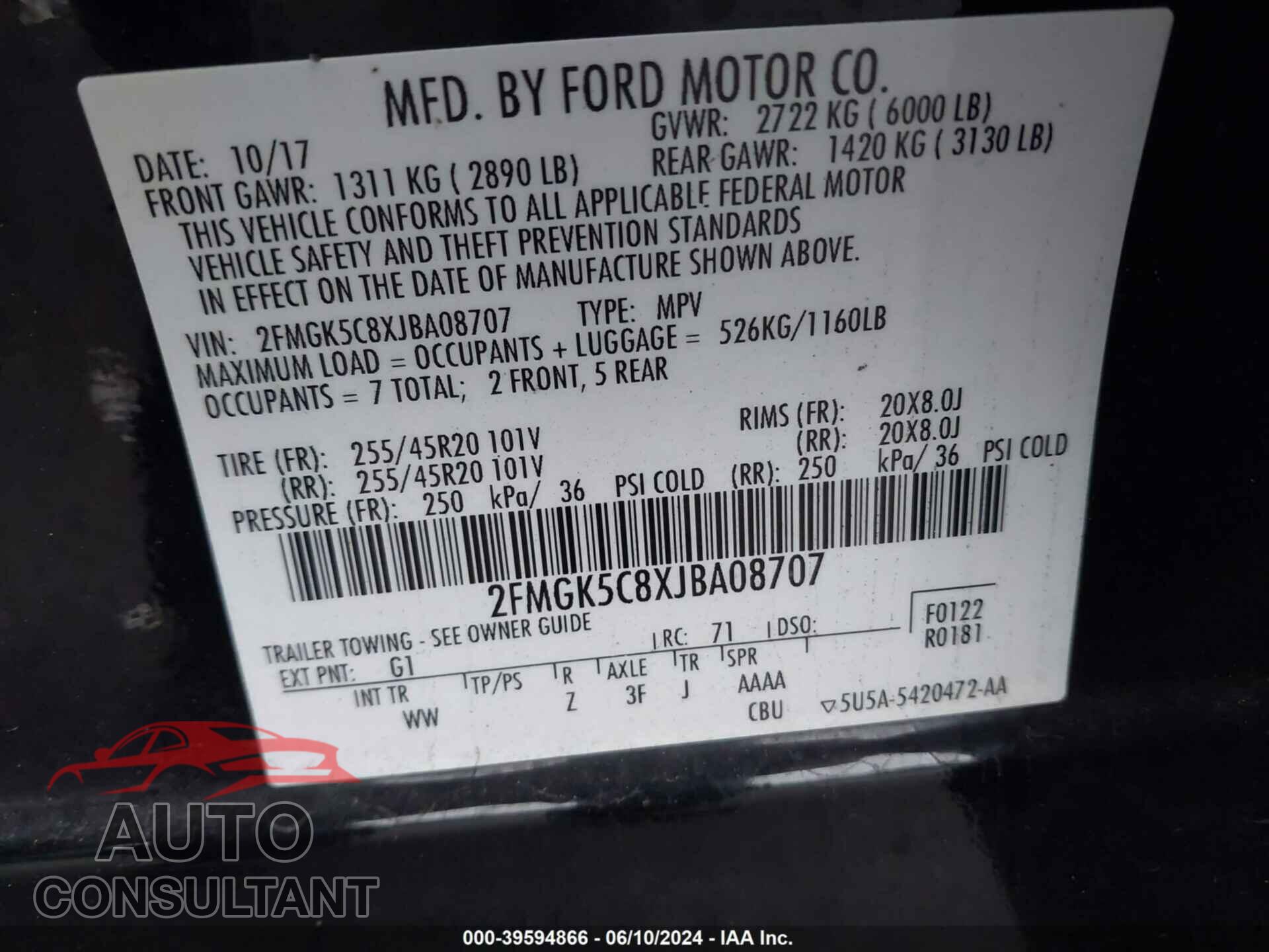FORD FLEX 2018 - 2FMGK5C8XJBA08707