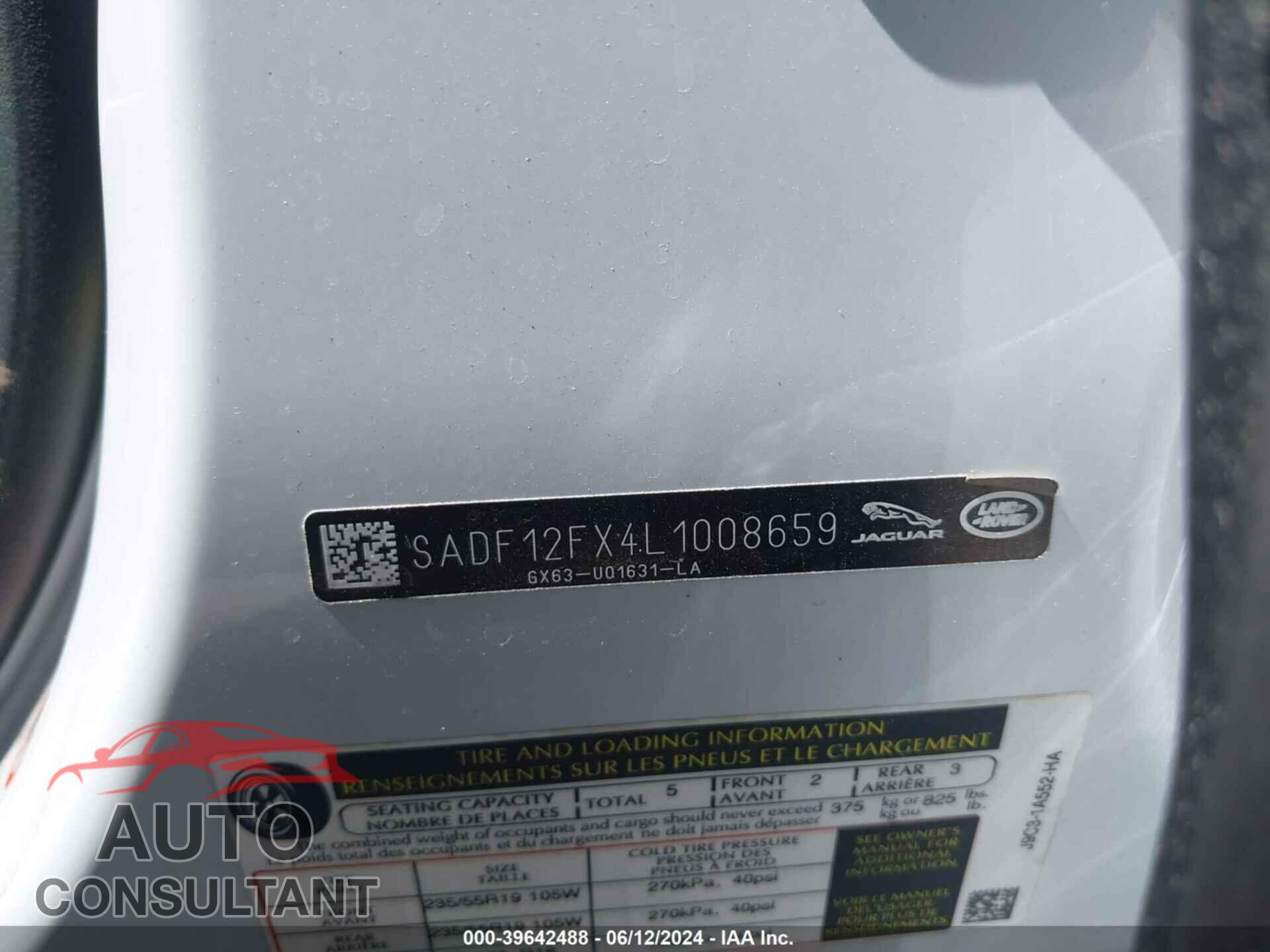 JAGUAR E-PACE 2020 - SADF12FX4L1008659