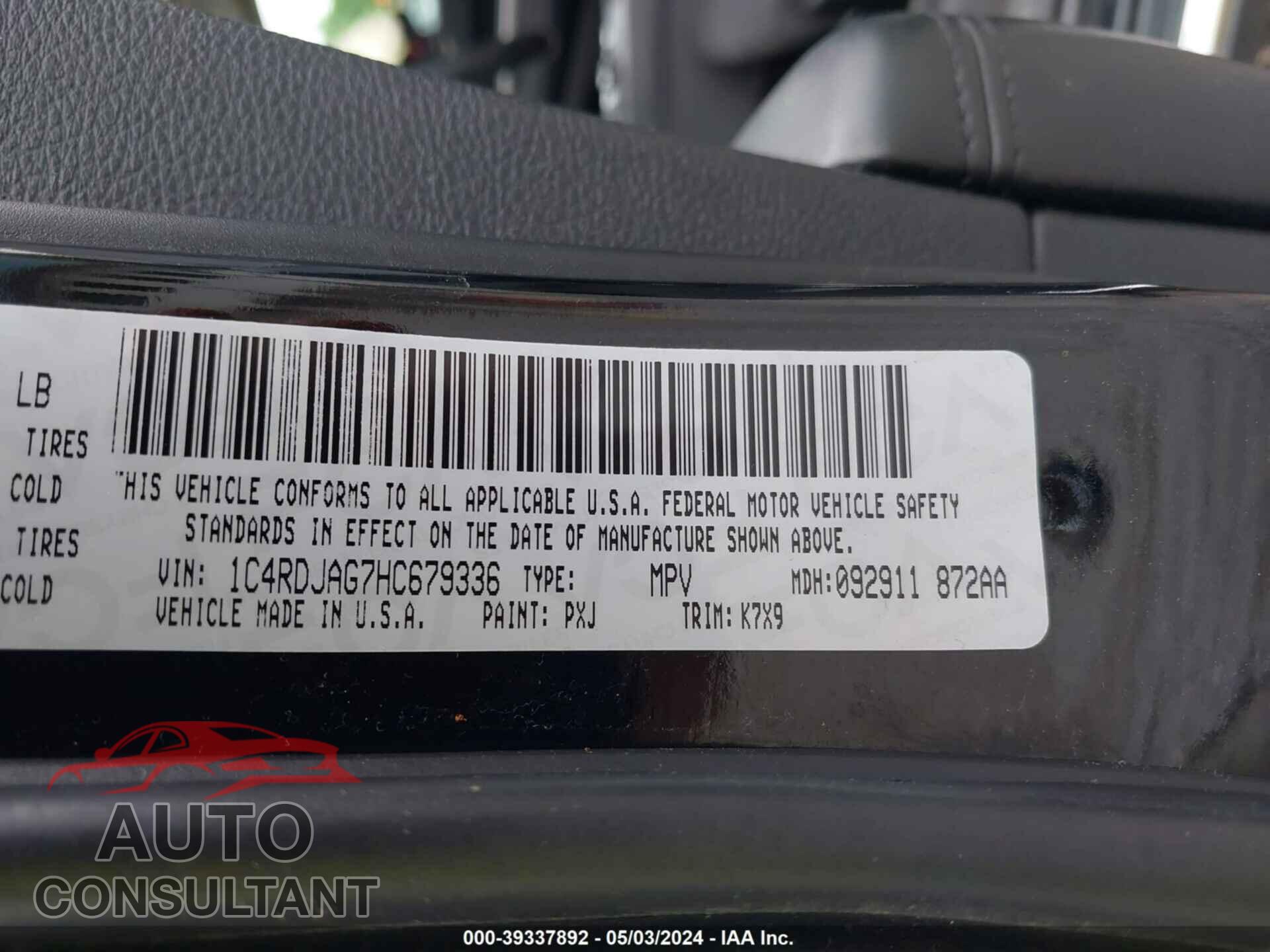 DODGE DURANGO 2017 - 1C4RDJAG7HC679336