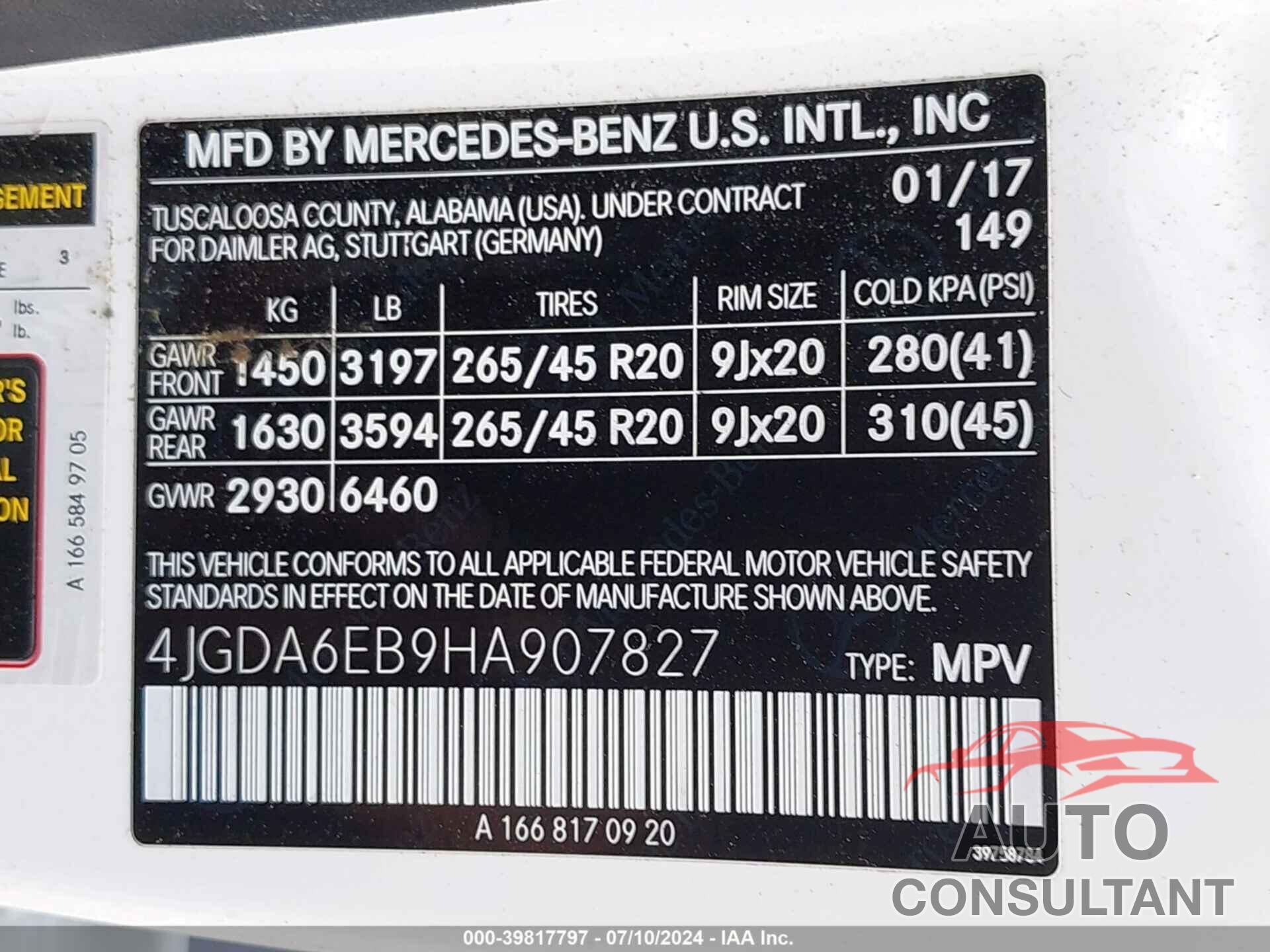 MERCEDES-BENZ AMG GLE 43 2017 - 4JGDA6EB9HA907827