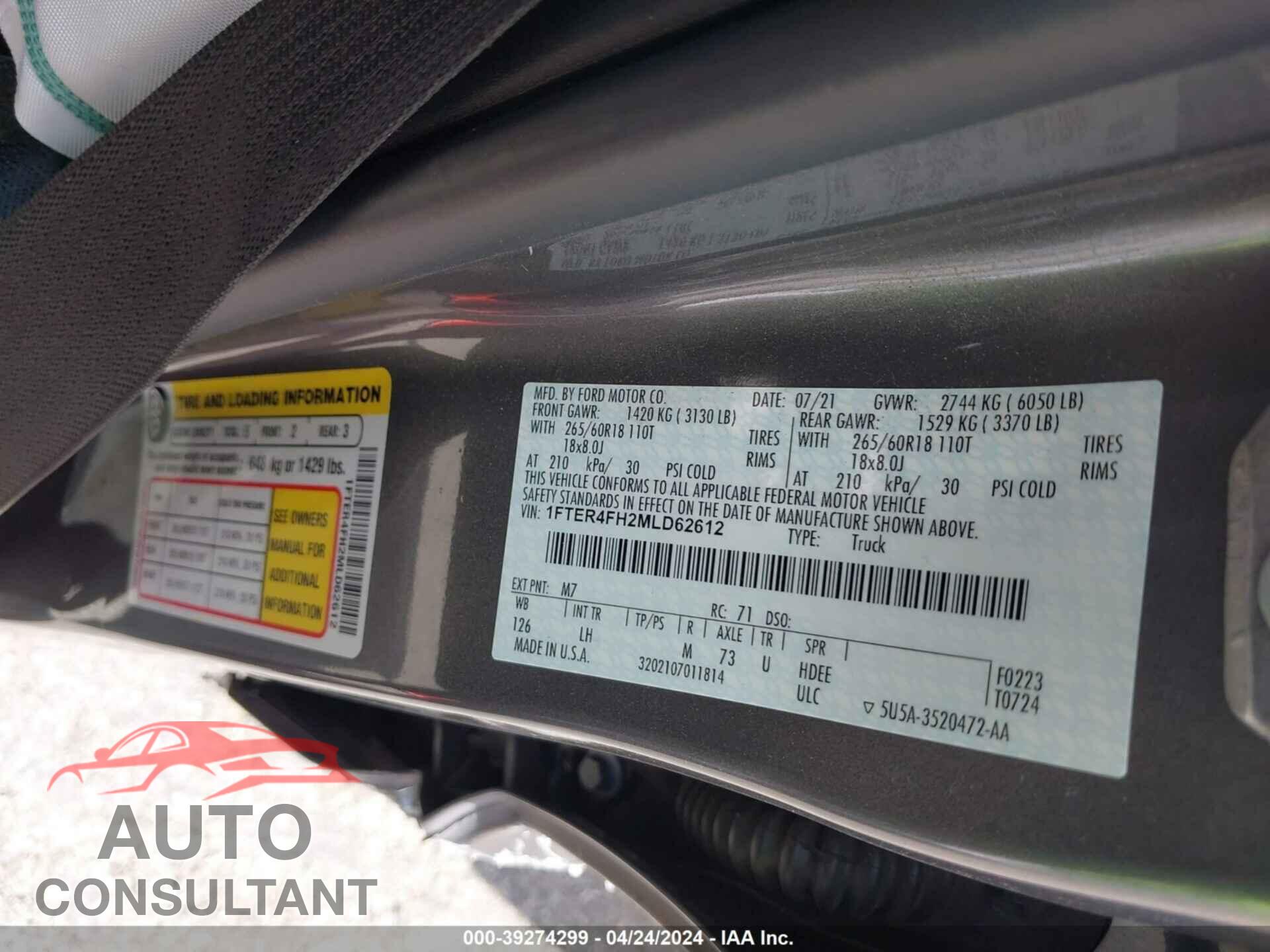 FORD RANGER 2021 - 1FTER4FH2MLD62612