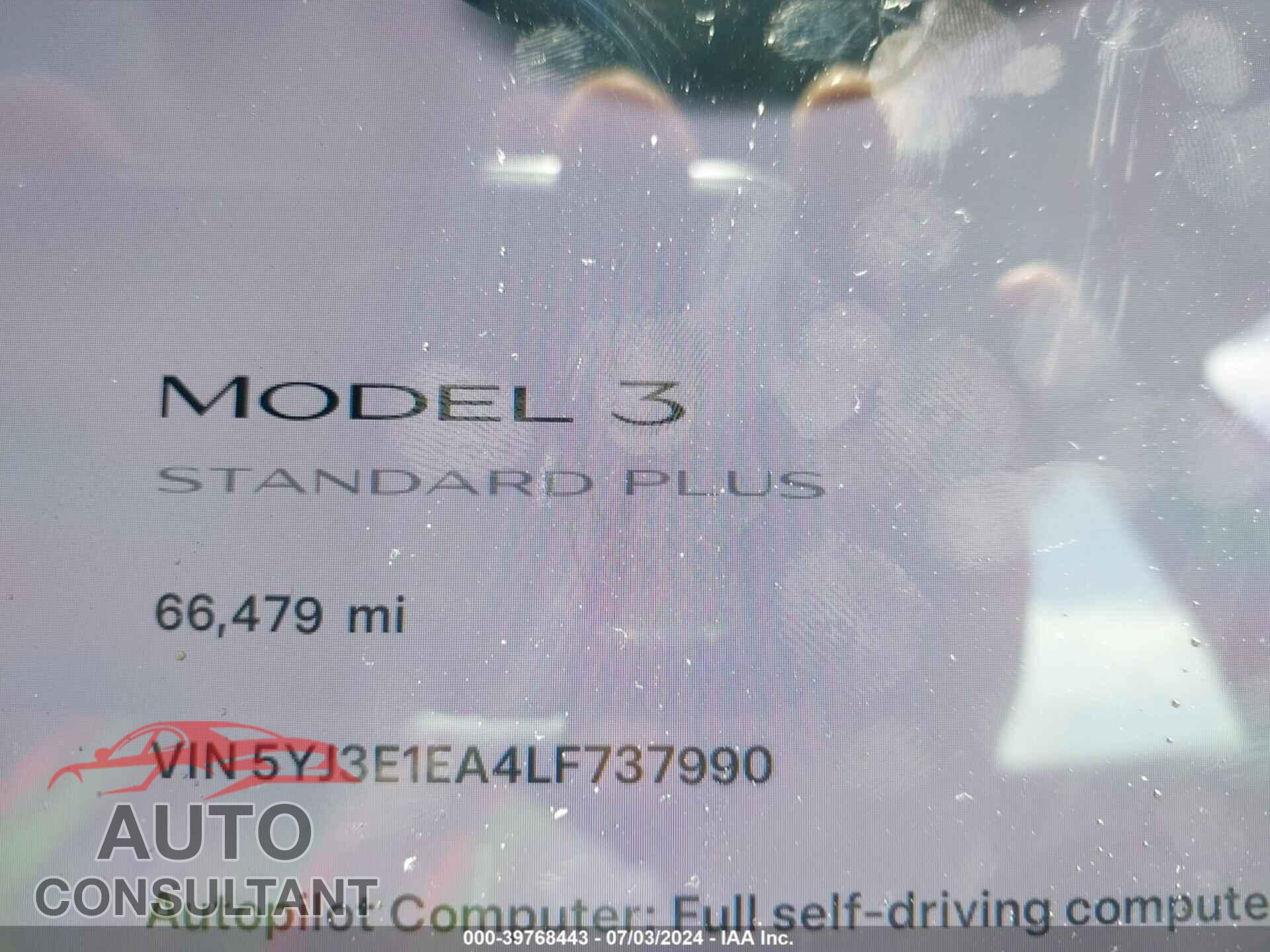 TESLA MODEL 3 2020 - 5YJ3E1EA4LF737990