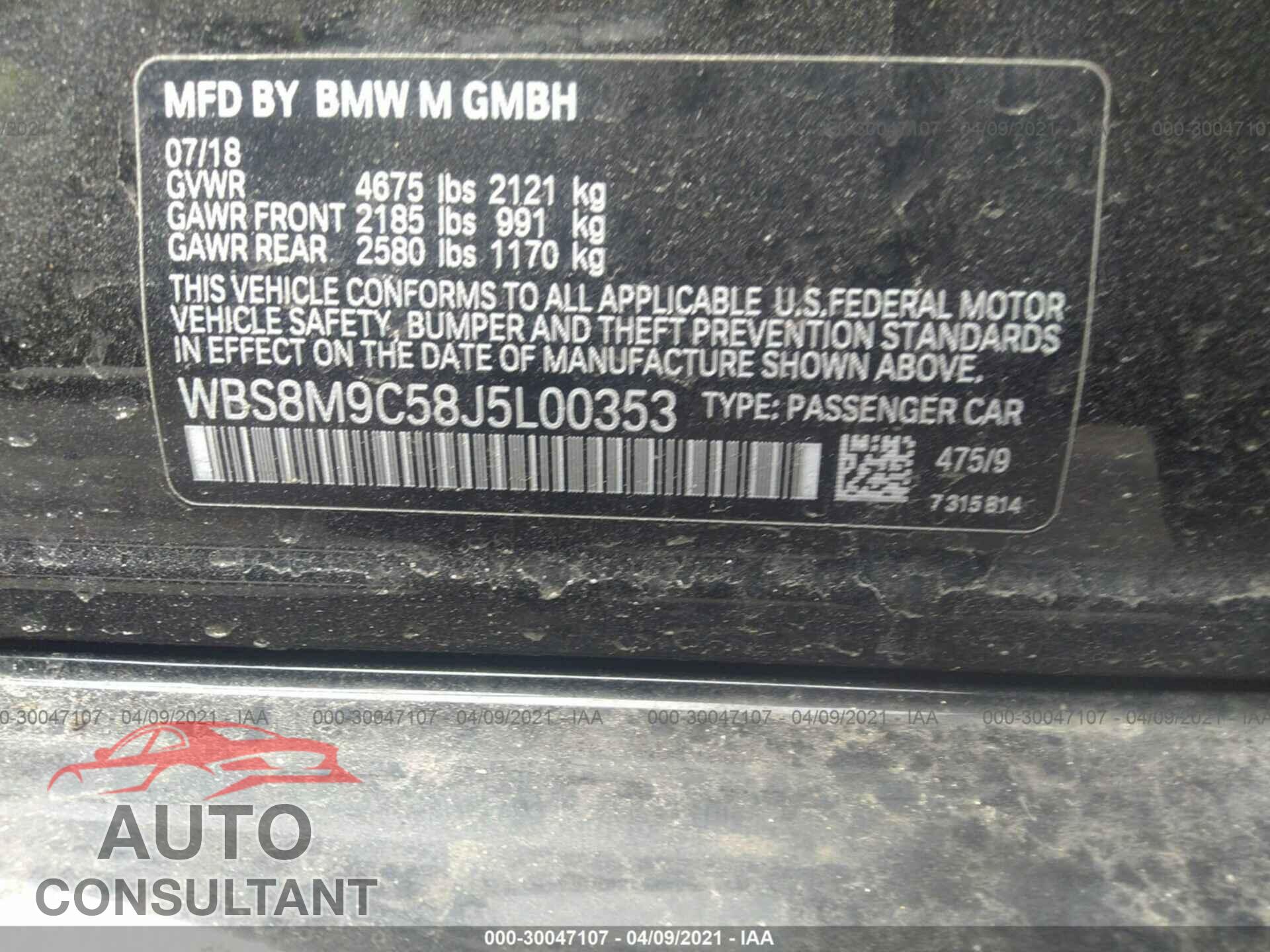 BMW M3 2018 - WBS8M9C58J5L00353