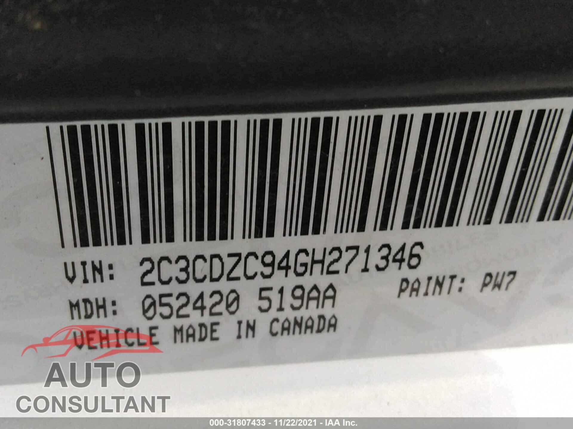 DODGE CHALLENGER 2016 - 2C3CDZC94GH271346