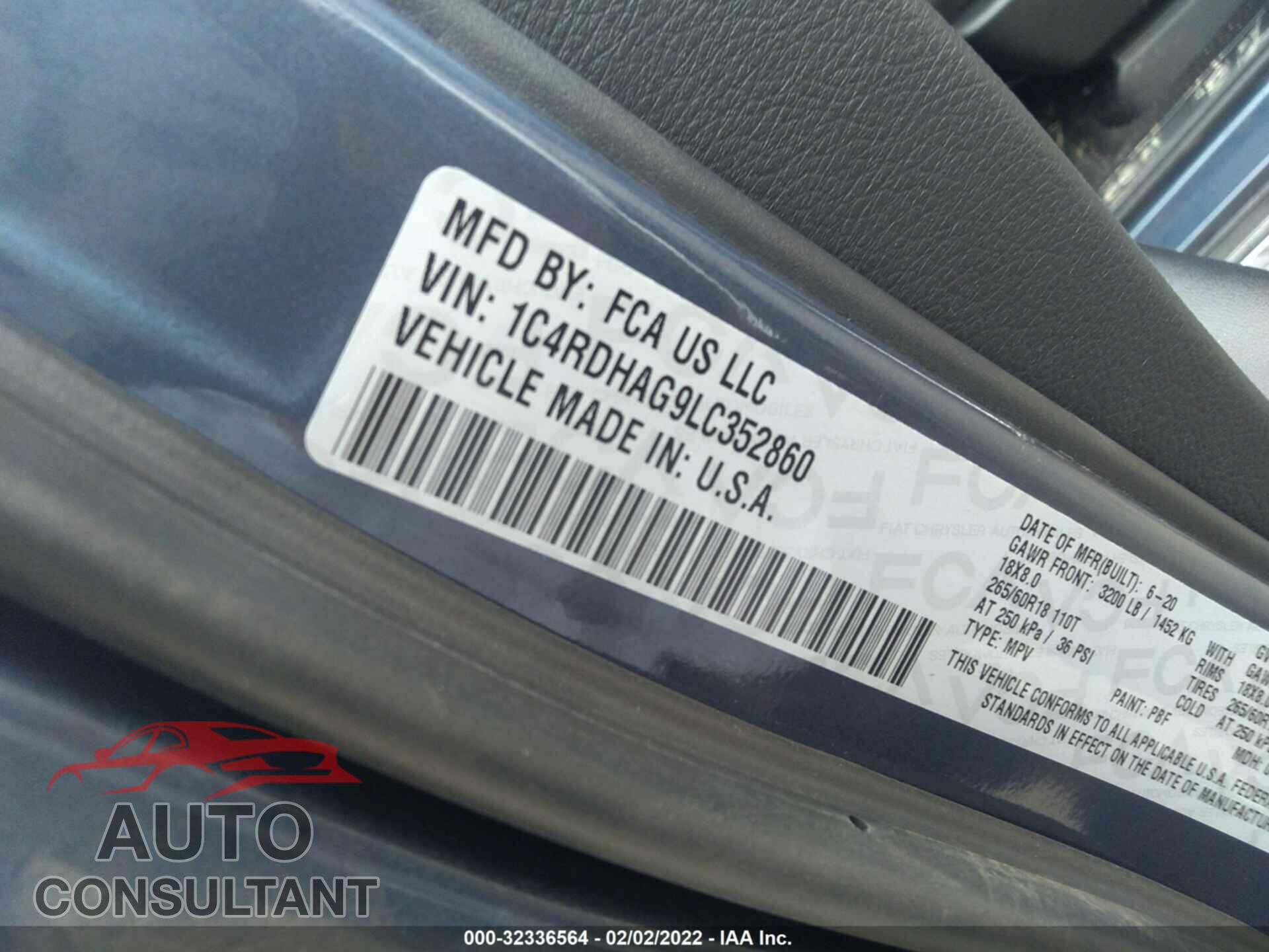 DODGE DURANGO 2020 - 1C4RDHAG9LC352860
