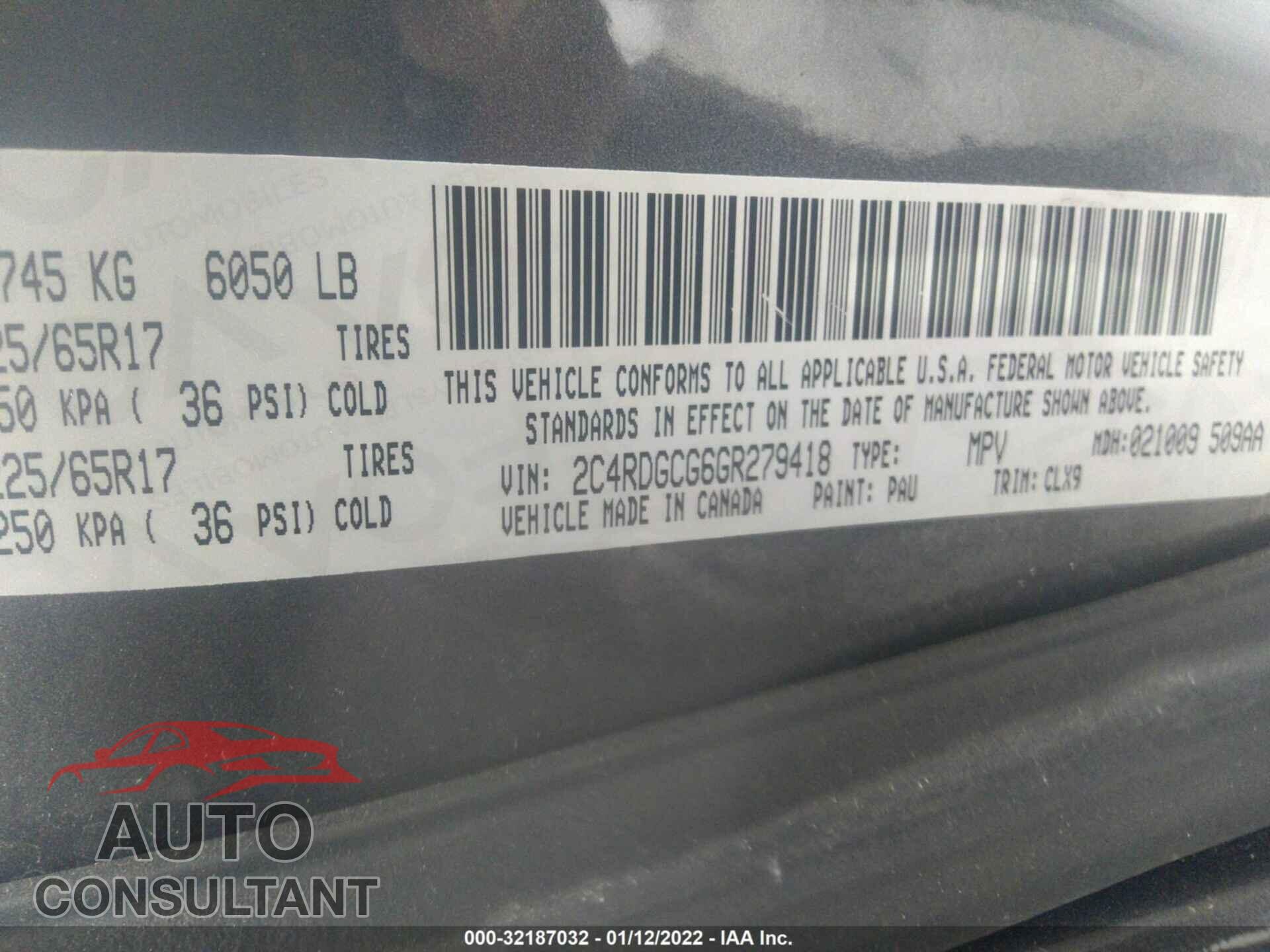DODGE GRAND CARAVAN 2016 - 2C4RDGCG6GR279418