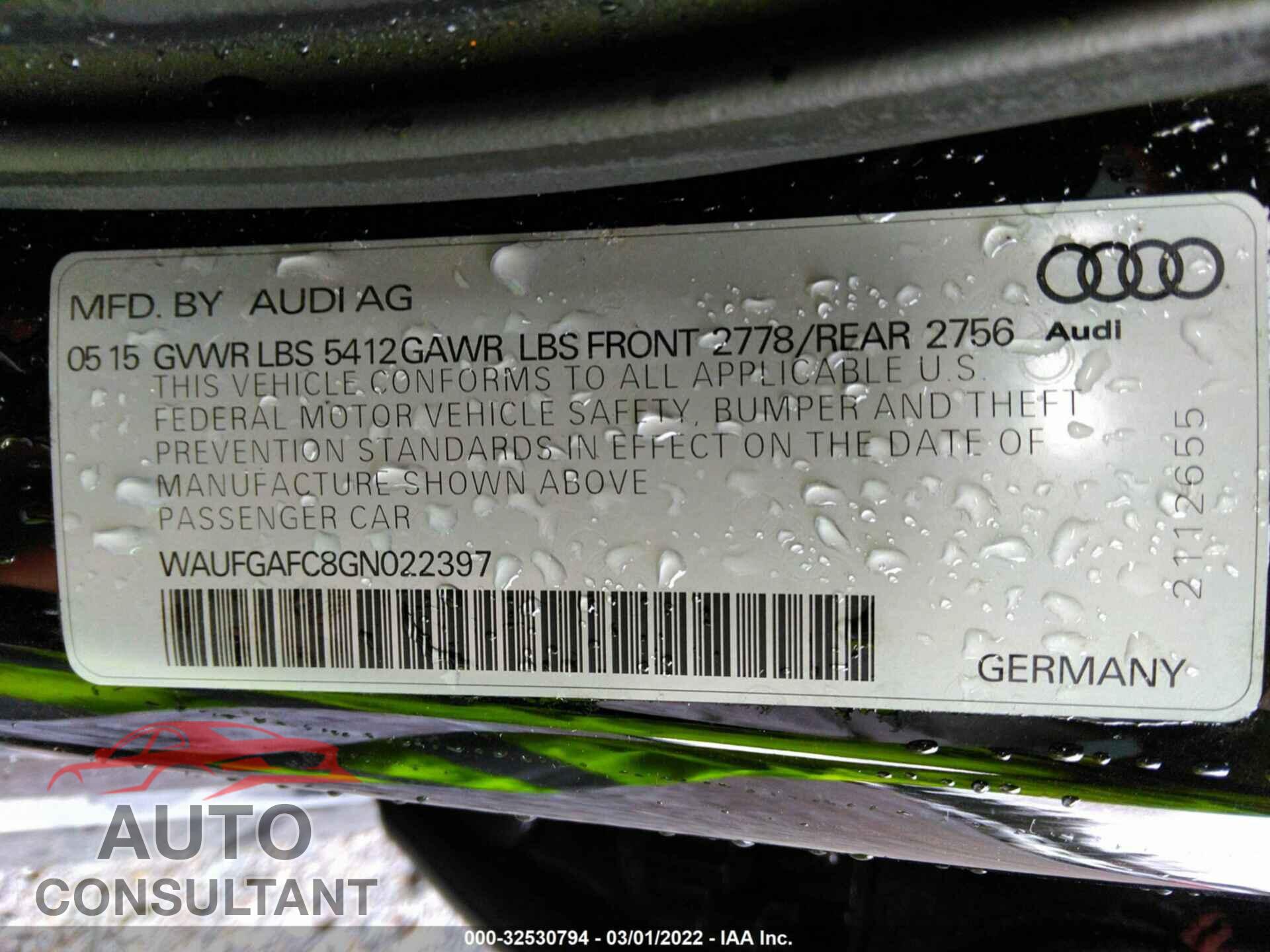 AUDI A6 2016 - WAUFGAFC8GN022397