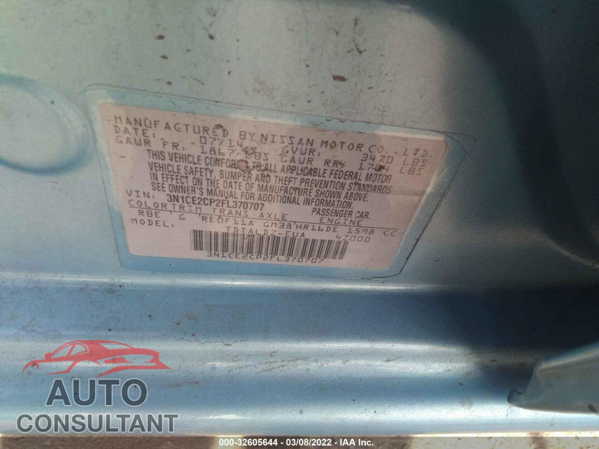 NISSAN VERSA NOTE 2015 - 3N1CE2CP2FL370707