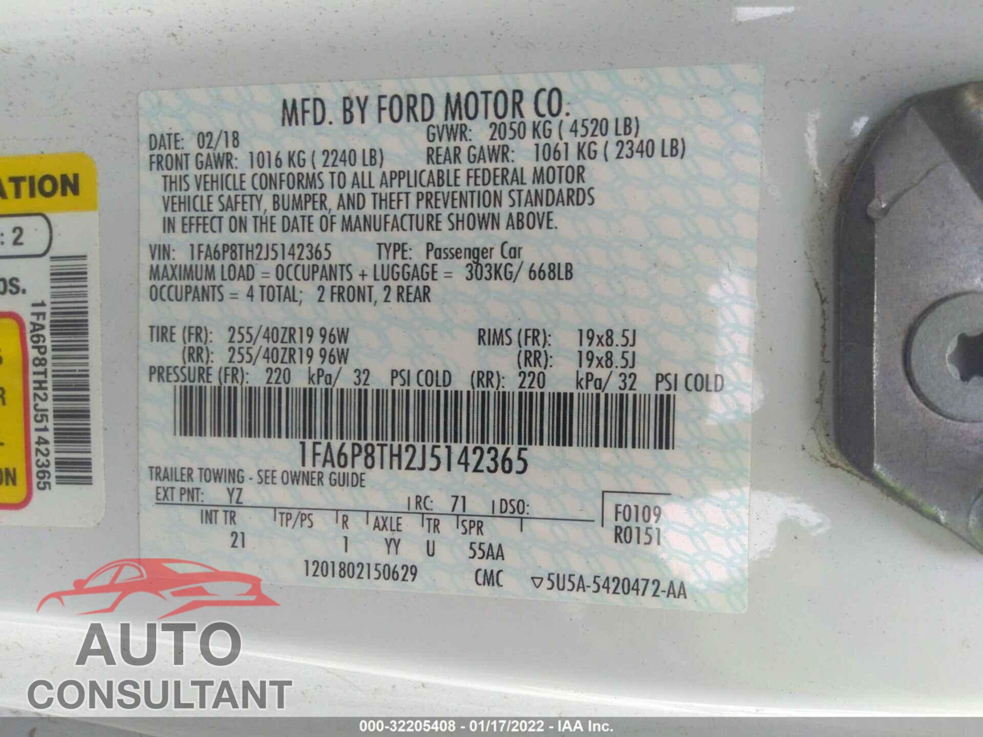 FORD MUSTANG 2018 - 1FA6P8TH2J5142365