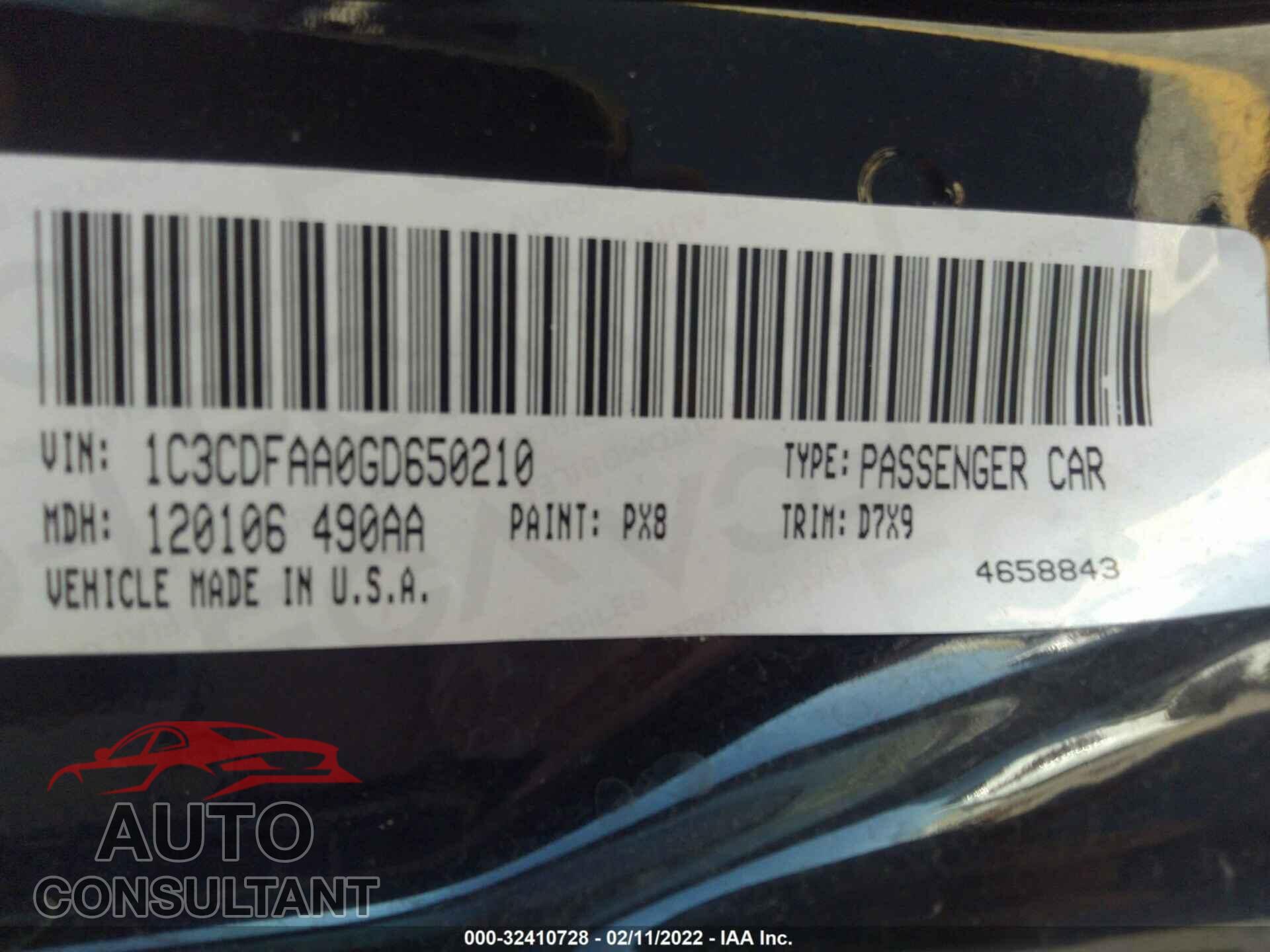 DODGE DART 2016 - 1C3CDFAA0GD650210