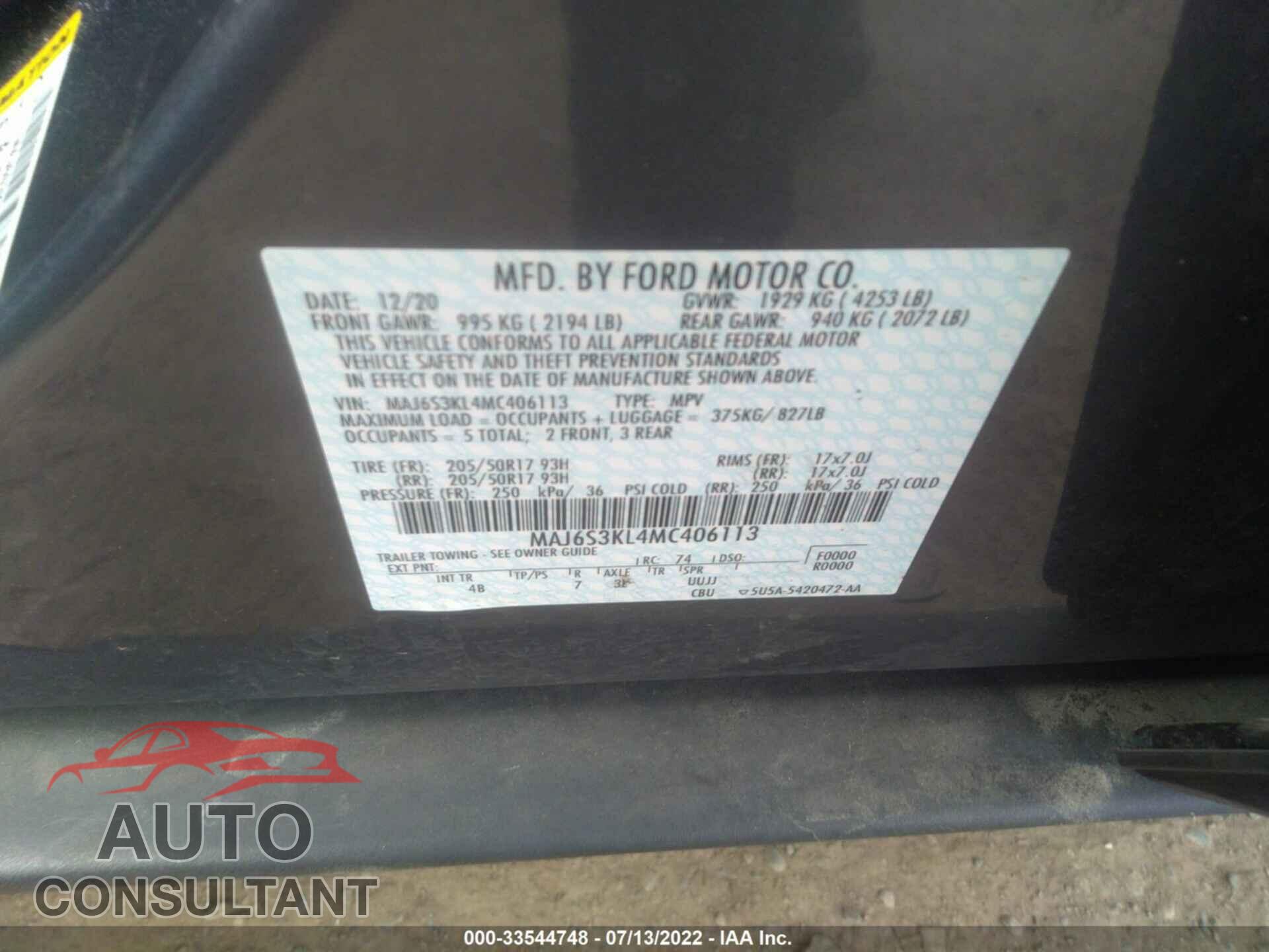 FORD ECOSPORT 2021 - MAJ6S3KL4MC406113