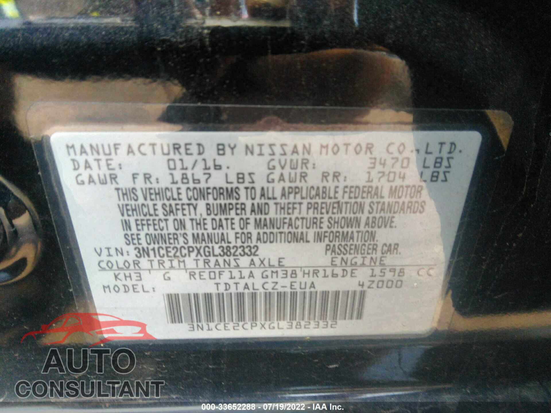 NISSAN VERSA NOTE 2016 - 3N1CE2CPXGL382332