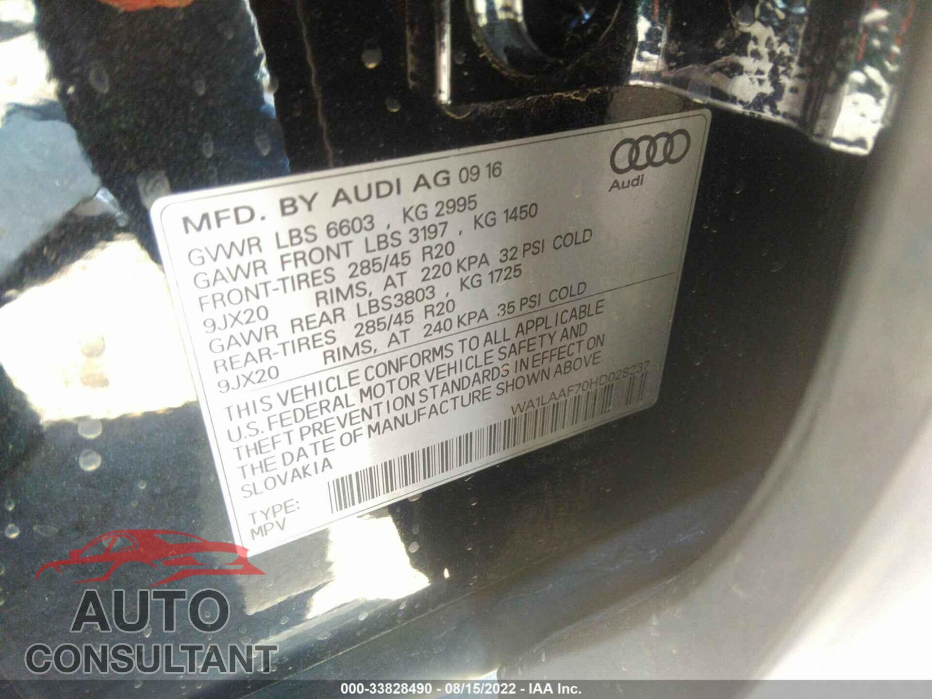 AUDI Q7 2017 - WA1LAAF70HD028237