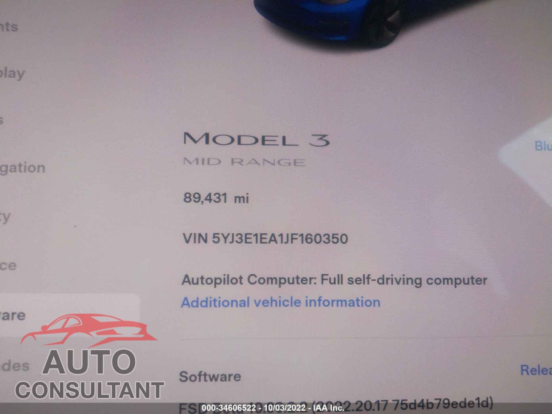 TESLA MODEL 3 2018 - 5YJ3E1EA1JF160350