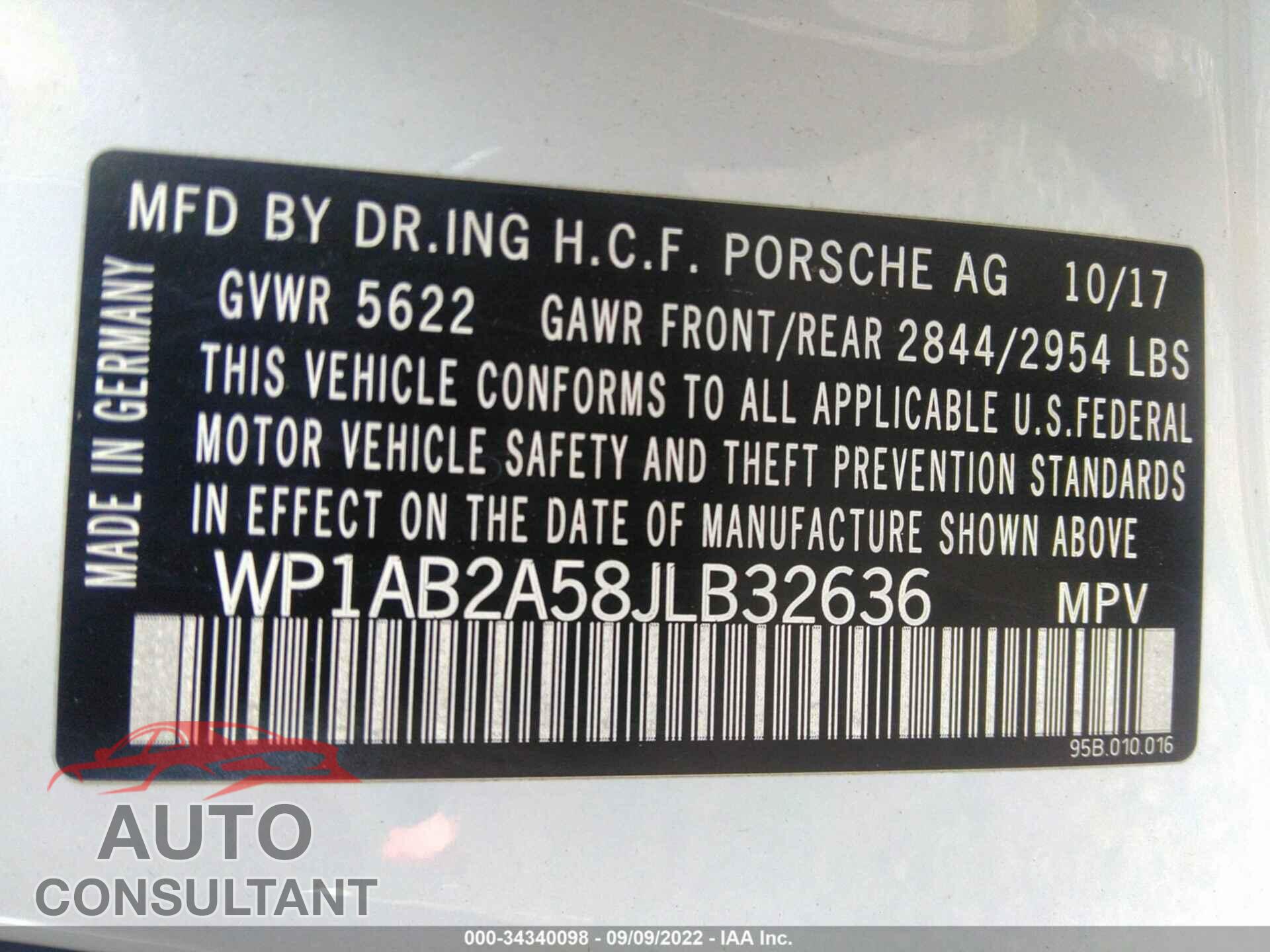 PORSCHE MACAN 2018 - WP1AB2A58JLB32636