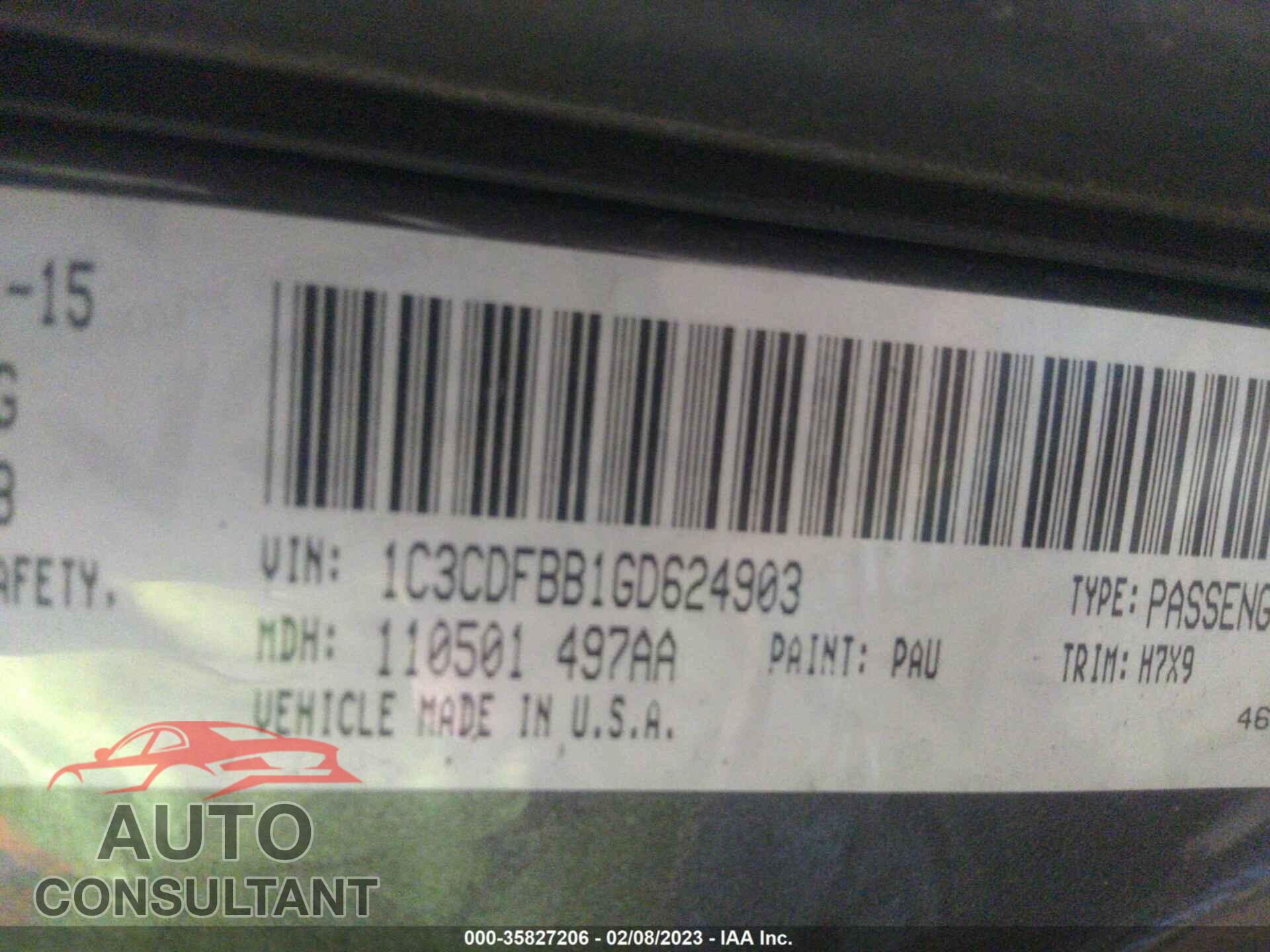DODGE DART 2016 - 1C3CDFBB1GD624903