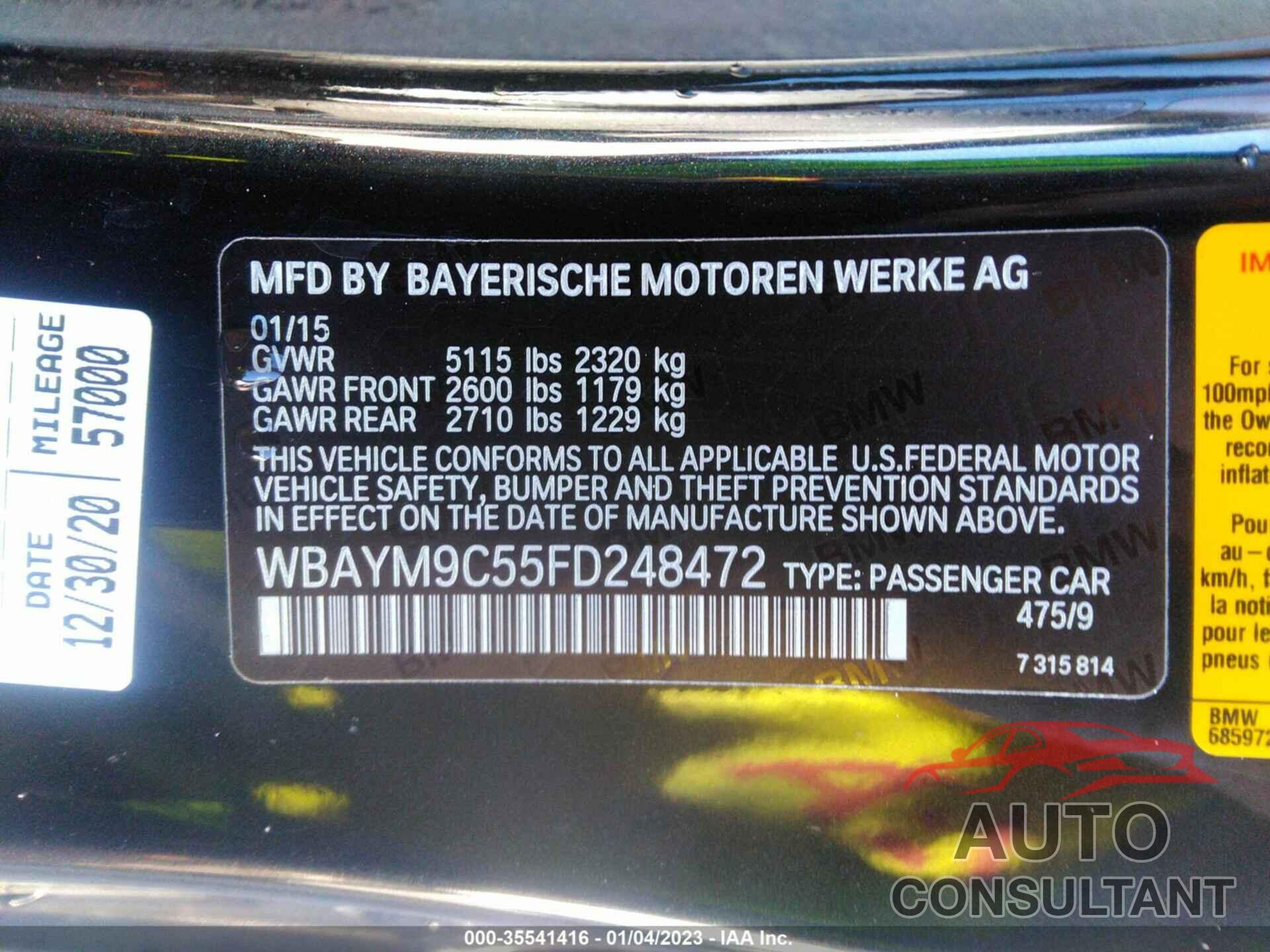 BMW 6 SERIES 2015 - WBAYM9C55FD248472