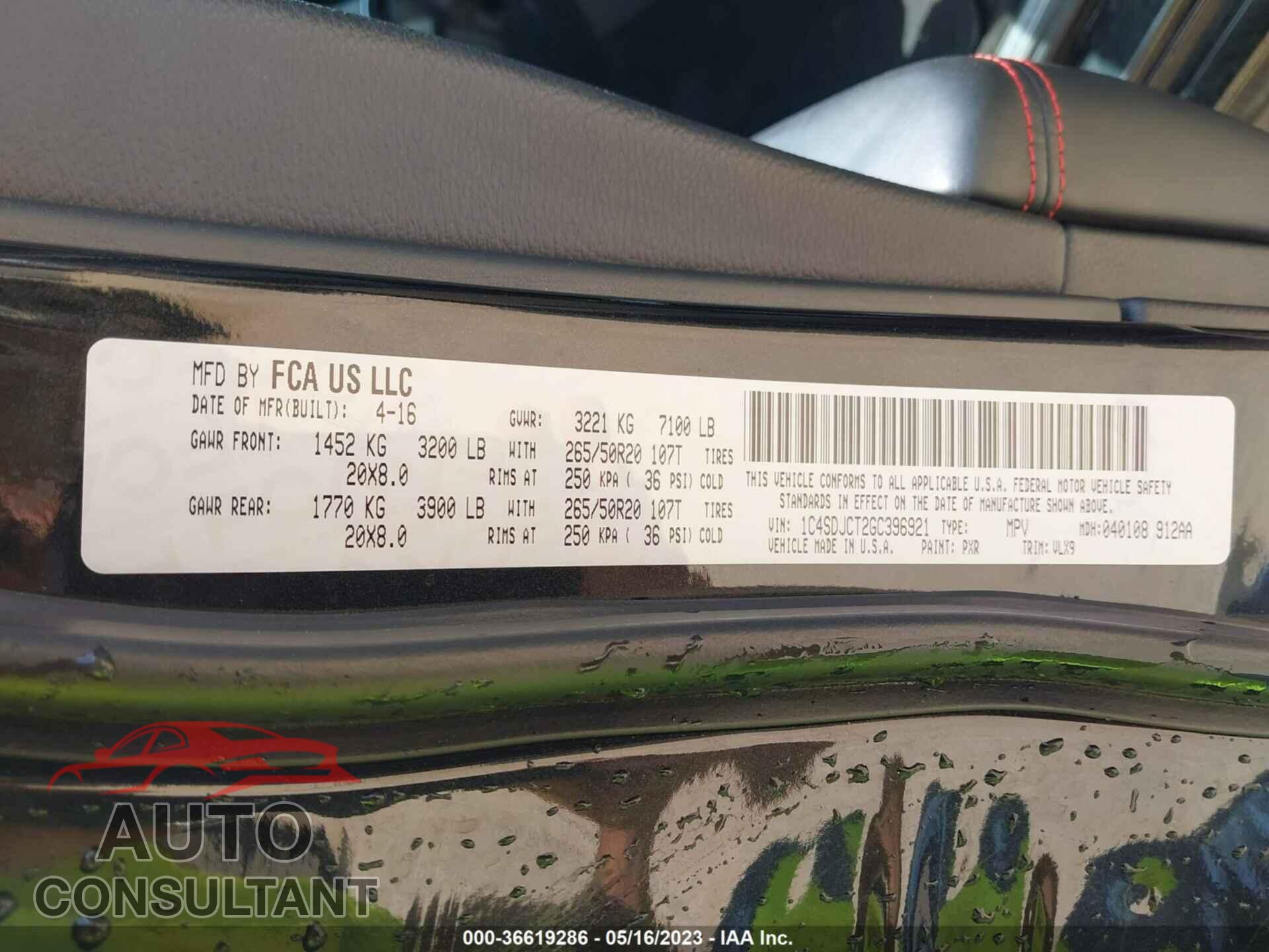 DODGE DURANGO 2016 - 1C4SDJCT2GC396921