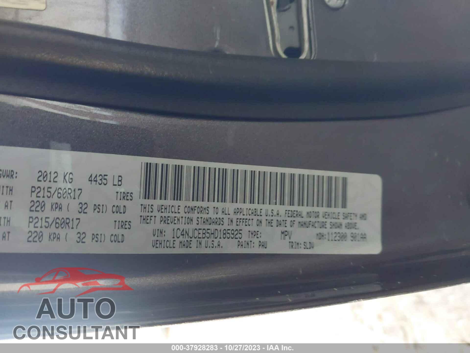 JEEP COMPASS 2017 - 1C4NJCEB5HD185925