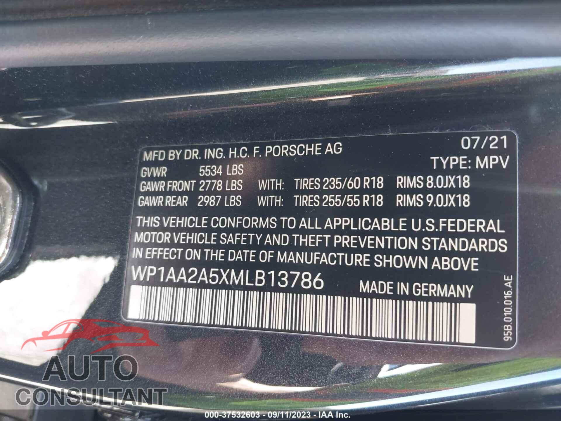 PORSCHE MACAN 2021 - WP1AA2A5XMLB13786