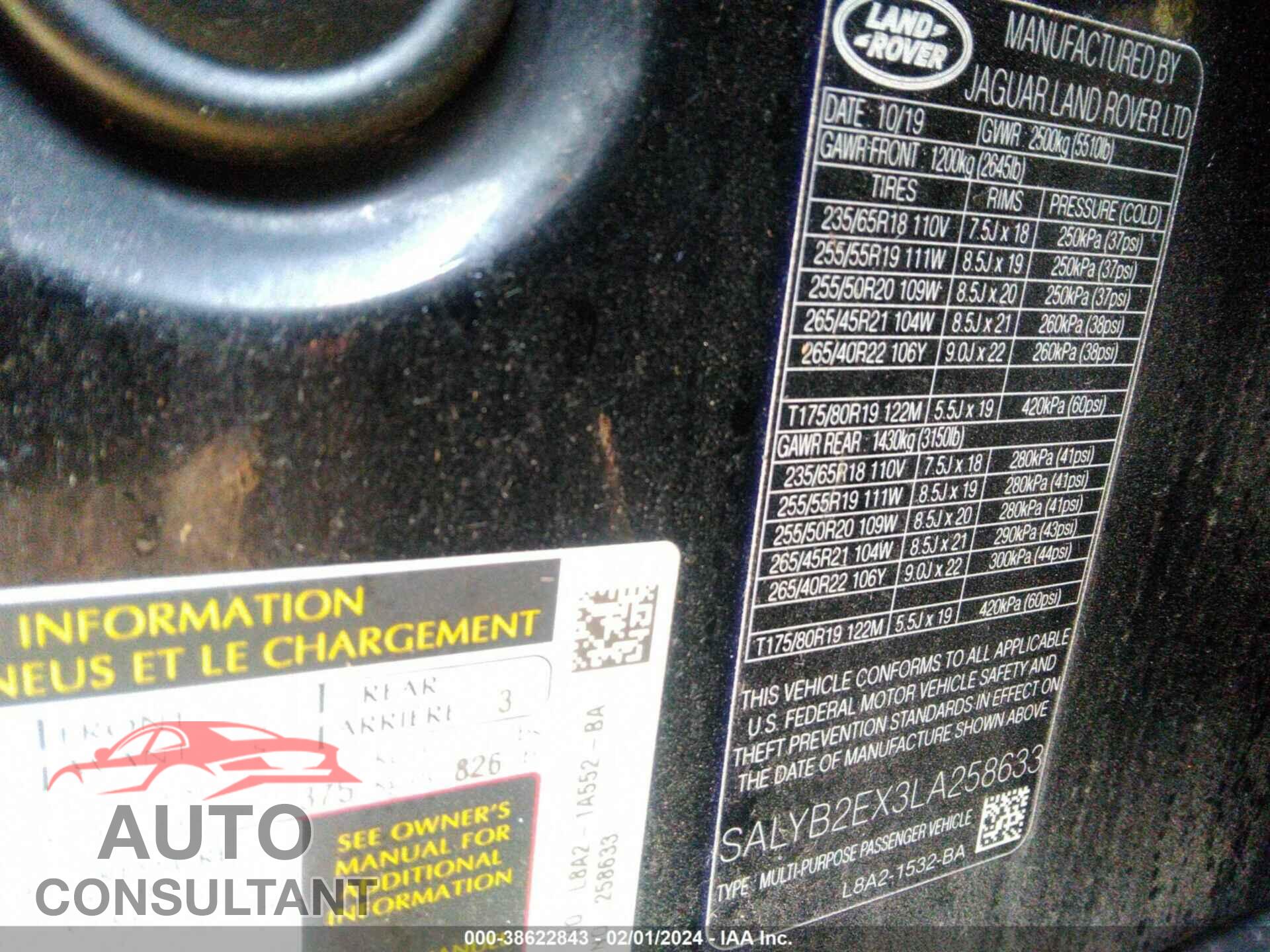 LAND ROVER RANGE ROVER VELAR 2020 - SALYB2EX3LA258633