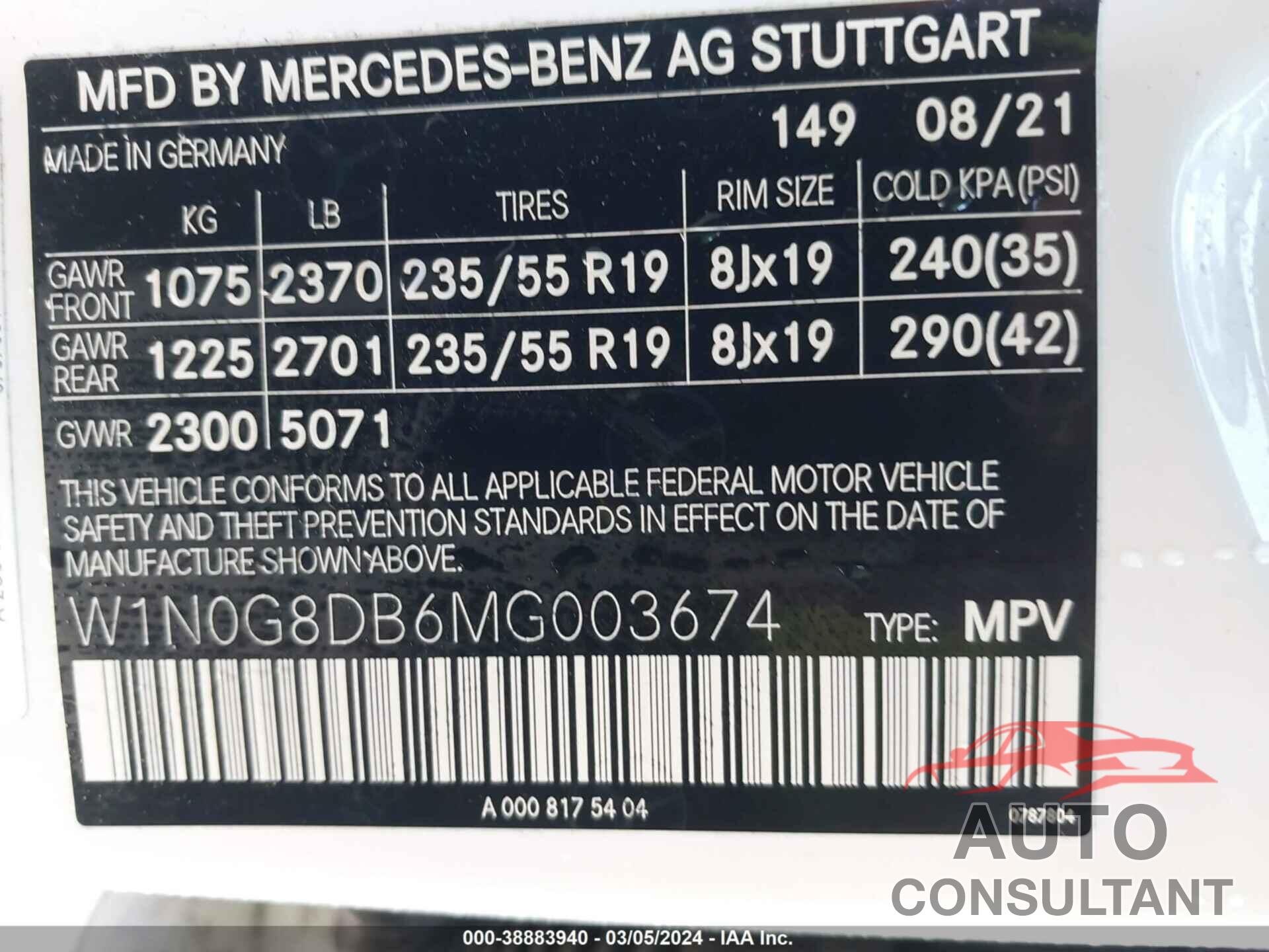 MERCEDES-BENZ GLC 300 2021 - W1N0G8DB6MG003674