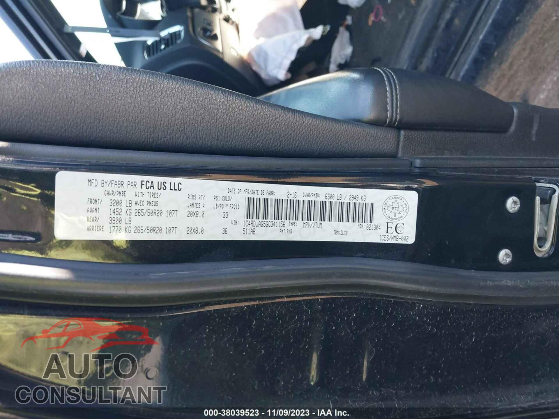 DODGE DURANGO 2016 - 1C4RDJAG5GC341156