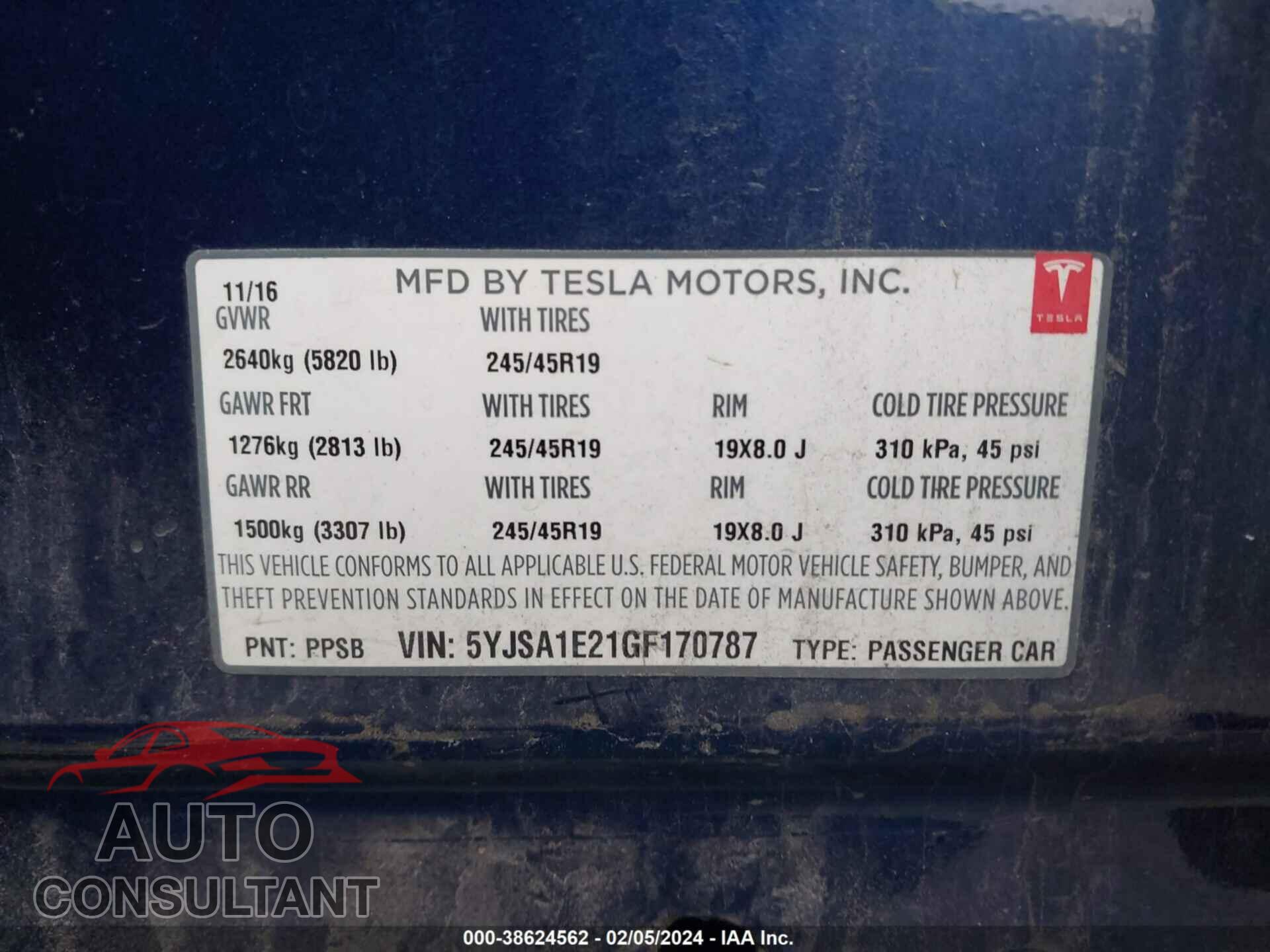 TESLA MODEL S 2016 - 5YJSA1E21GF170787