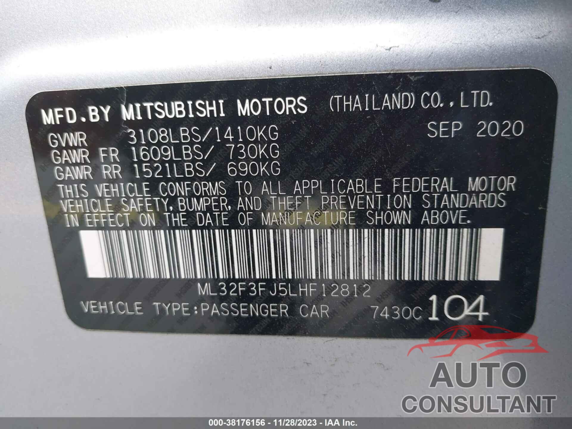 MITSUBISHI MIRAGE G4 2020 - ML32F3FJ5LHF12812