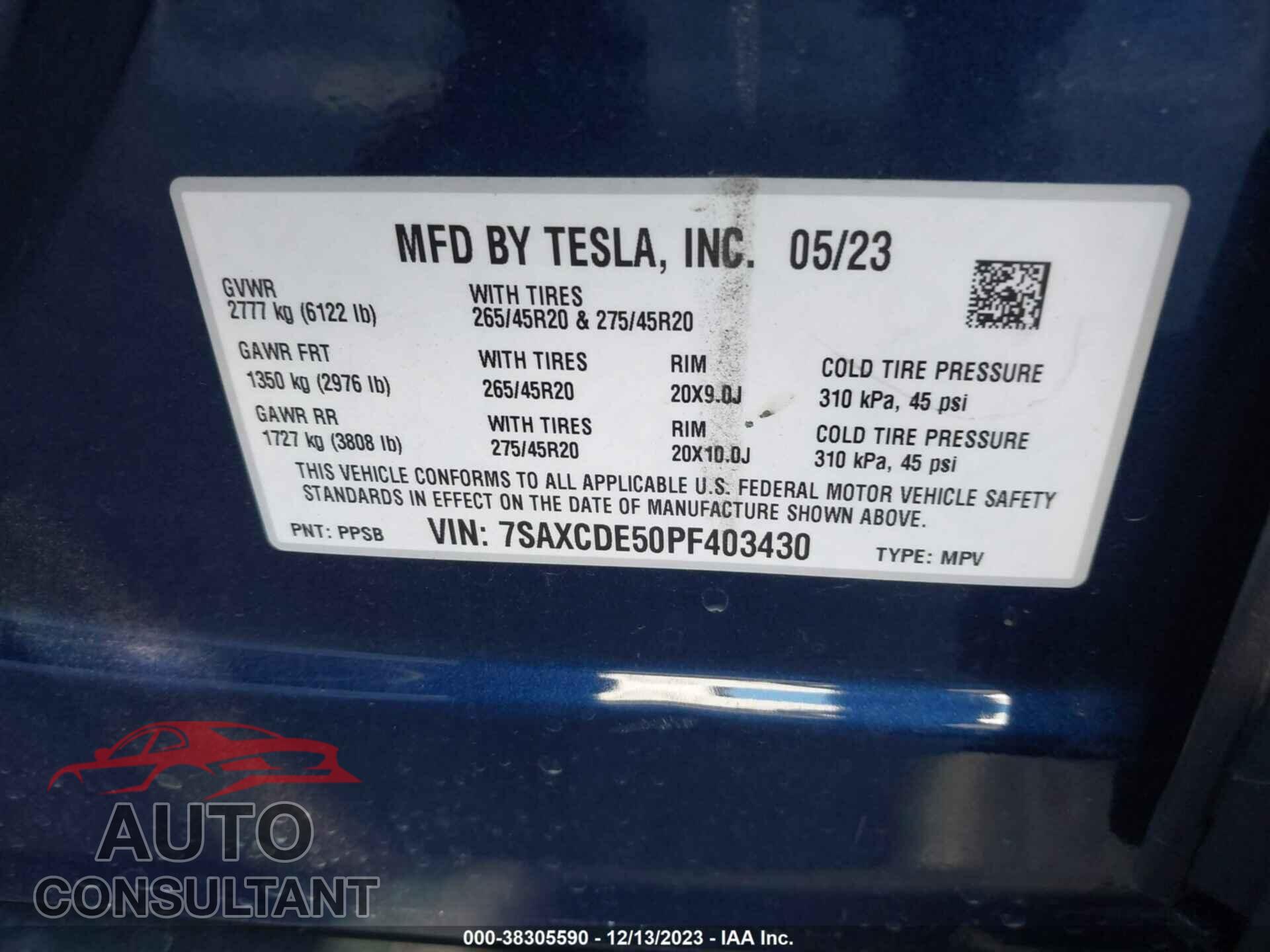 TESLA MODEL X 2023 - 7SAXCDE50PF403430