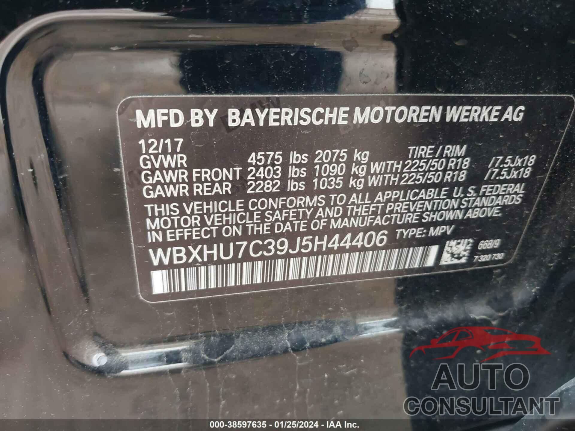 BMW X1 2018 - WBXHU7C39J5H44406